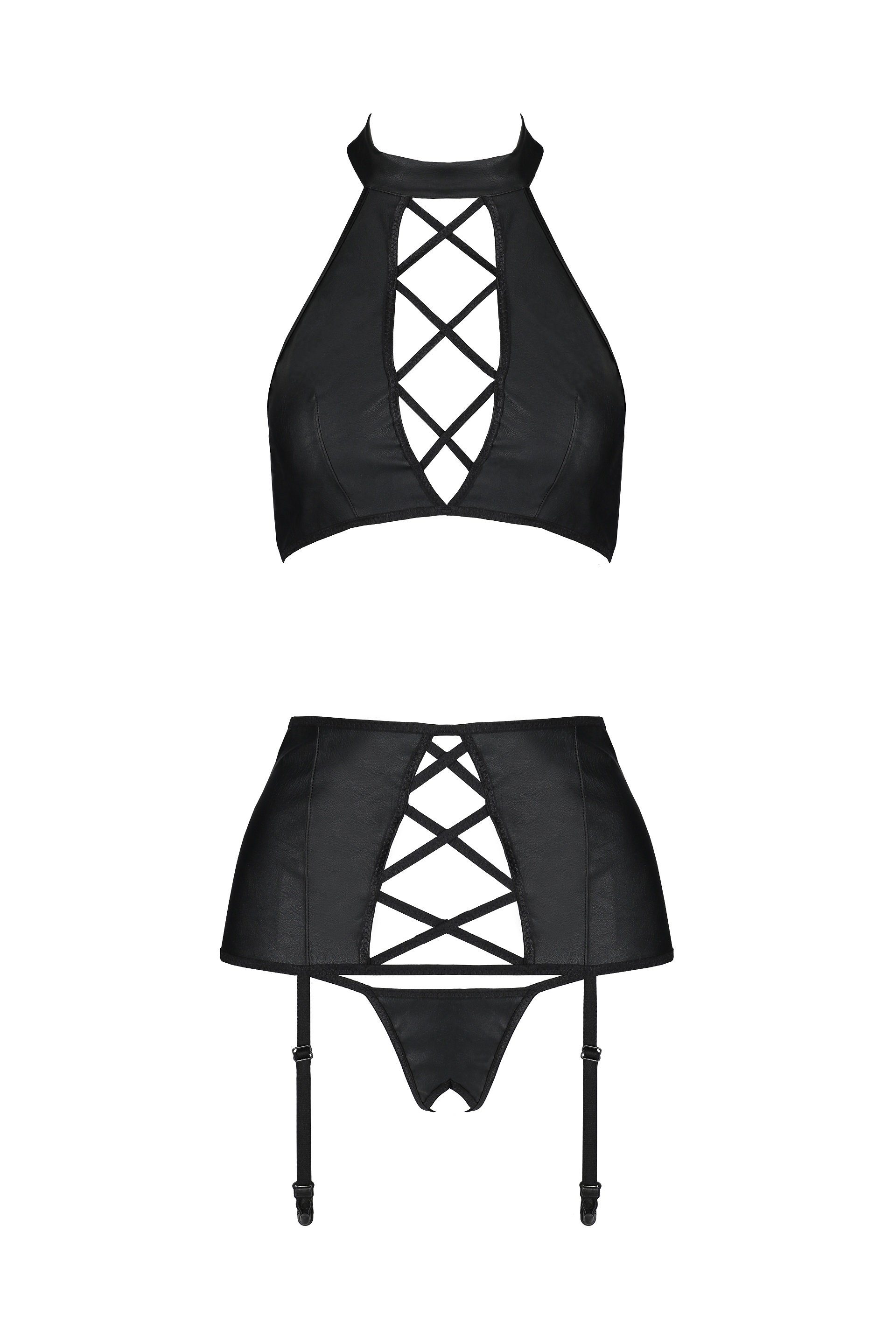 Passion Set: Bügel-BH Ouvert-Set Nancy schwarz + Strapse Wetlook BH (Set) günstig online kaufen