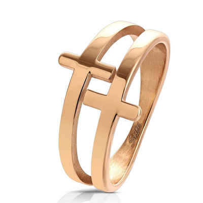 BUNGSA Fingerring »Ring Kreuze Rosegold Edelstahl Damen« (Ring, 1-tlg., inkl. Schmuckbeutel aus Organza), Frauen Mädchen