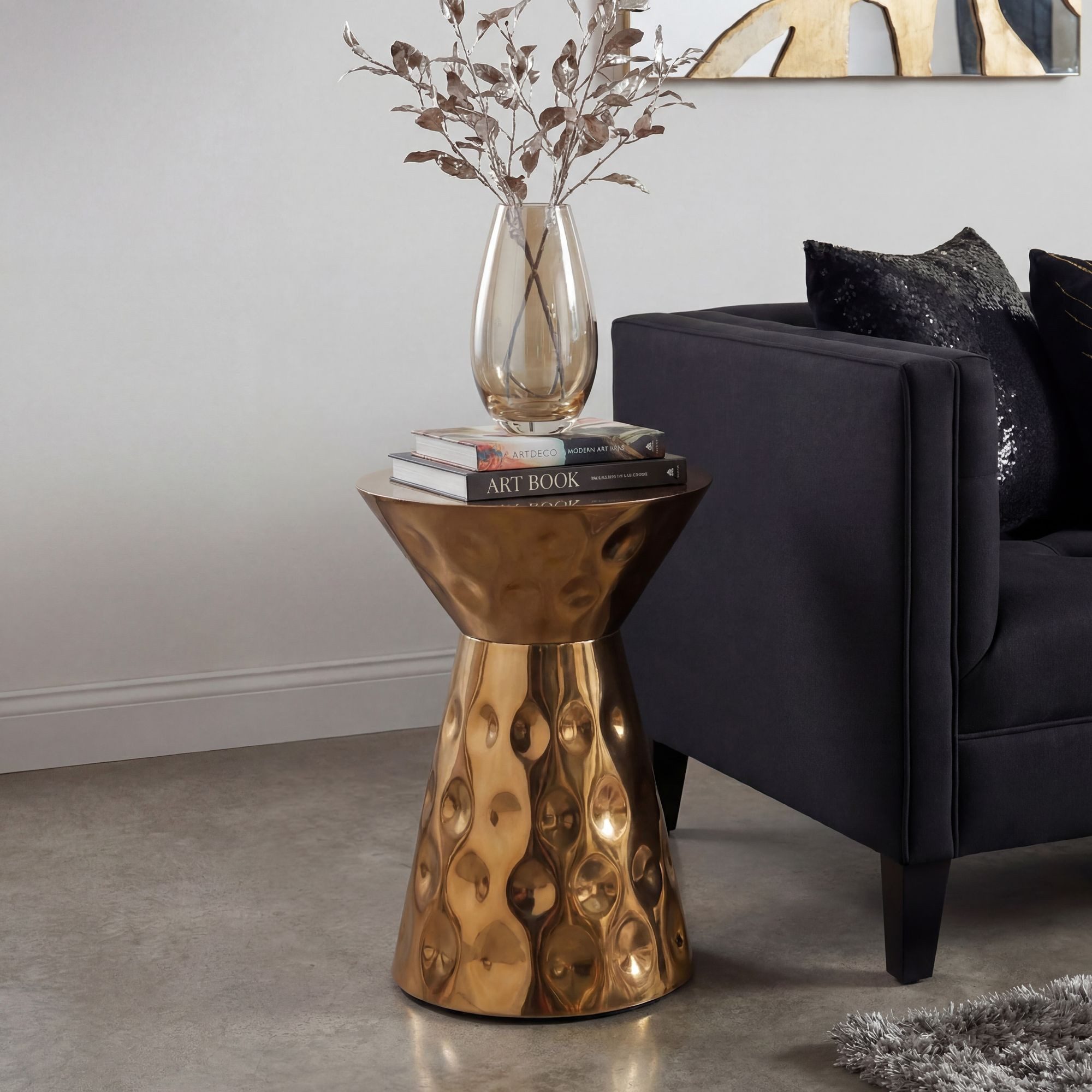 Wohnling Beistelltisch WL7.658 36cm Gold Sofatisch Alu Wohnzimmertisch Couchtisch Aluminium (Stilvoller Kaffeetisch in edler Sanduhr-Form), Pflegeleichter Abstelltisch komplett montiert