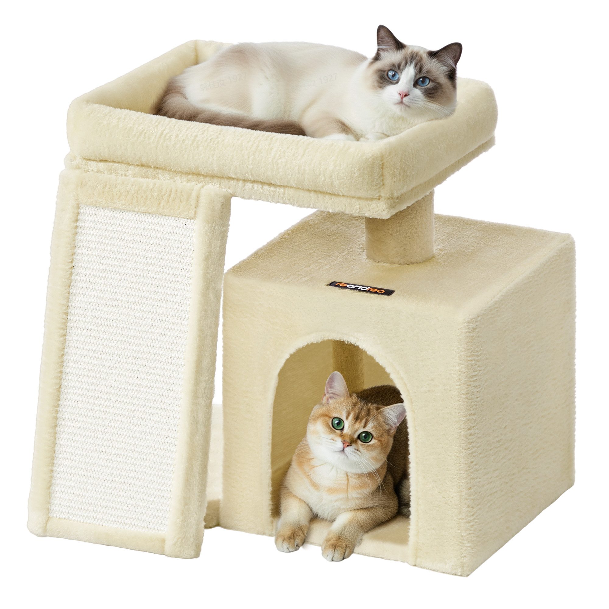 FEANDREA Kratzbaum, 44,6 cm H, Katzenbaum mit Kratzrampe und großer Plattform