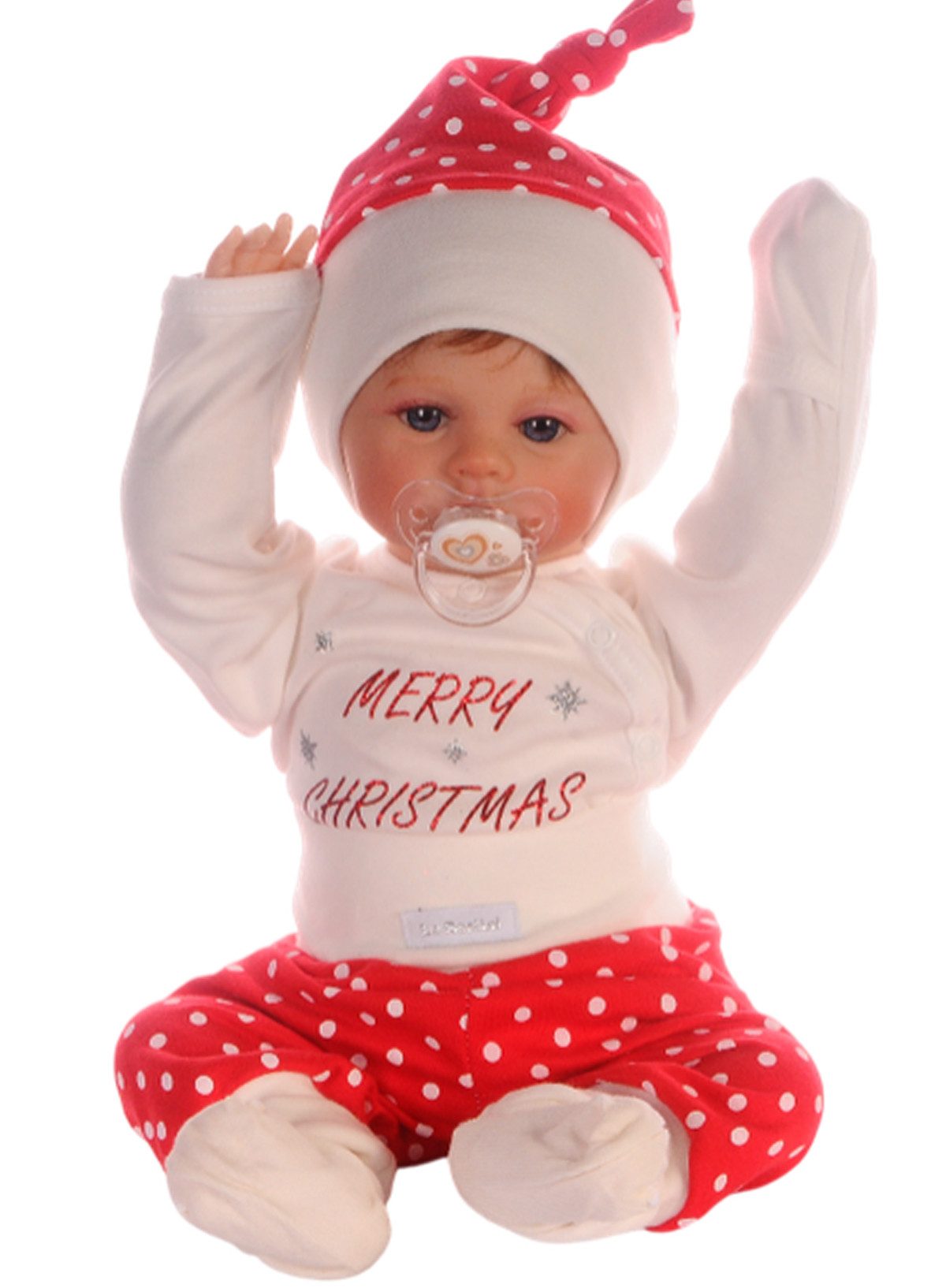 La Bortini Body & Hose Wickelbody Schlupfhose Mütze in rot creme weihhnachtliche Garnitur (4-teilig, unisex, Langarmbody, Knotenmütze, Schlupfhose, Strümpfe Set) aus Baumwolle, Erstlingsset, 44 50 56 62 68 74 80 86, festlich