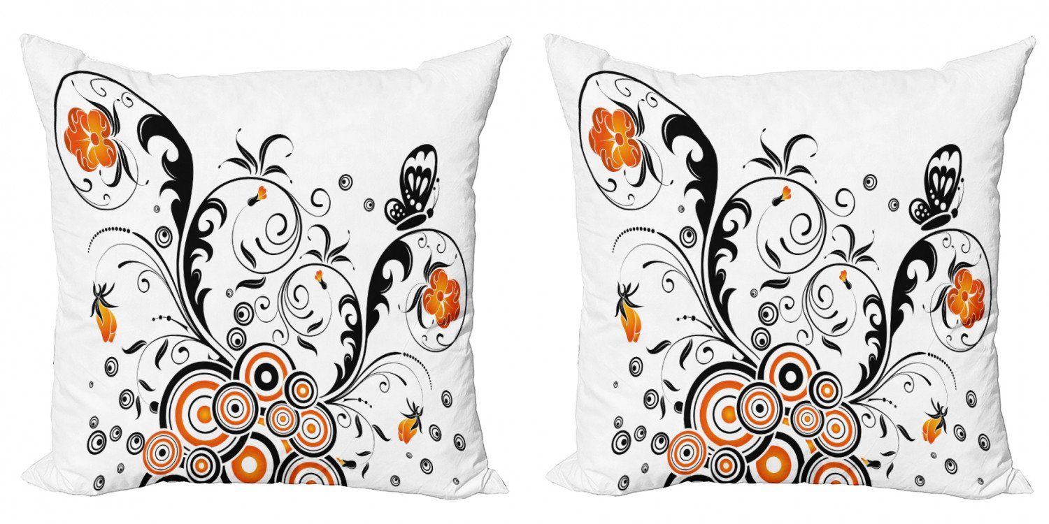 Kissenbezüge Modern Accent Doppelseitiger Digitaldruck, Abakuhaus (2 Stück), Garten Kreisförmige Blütenblätter Schmetterling