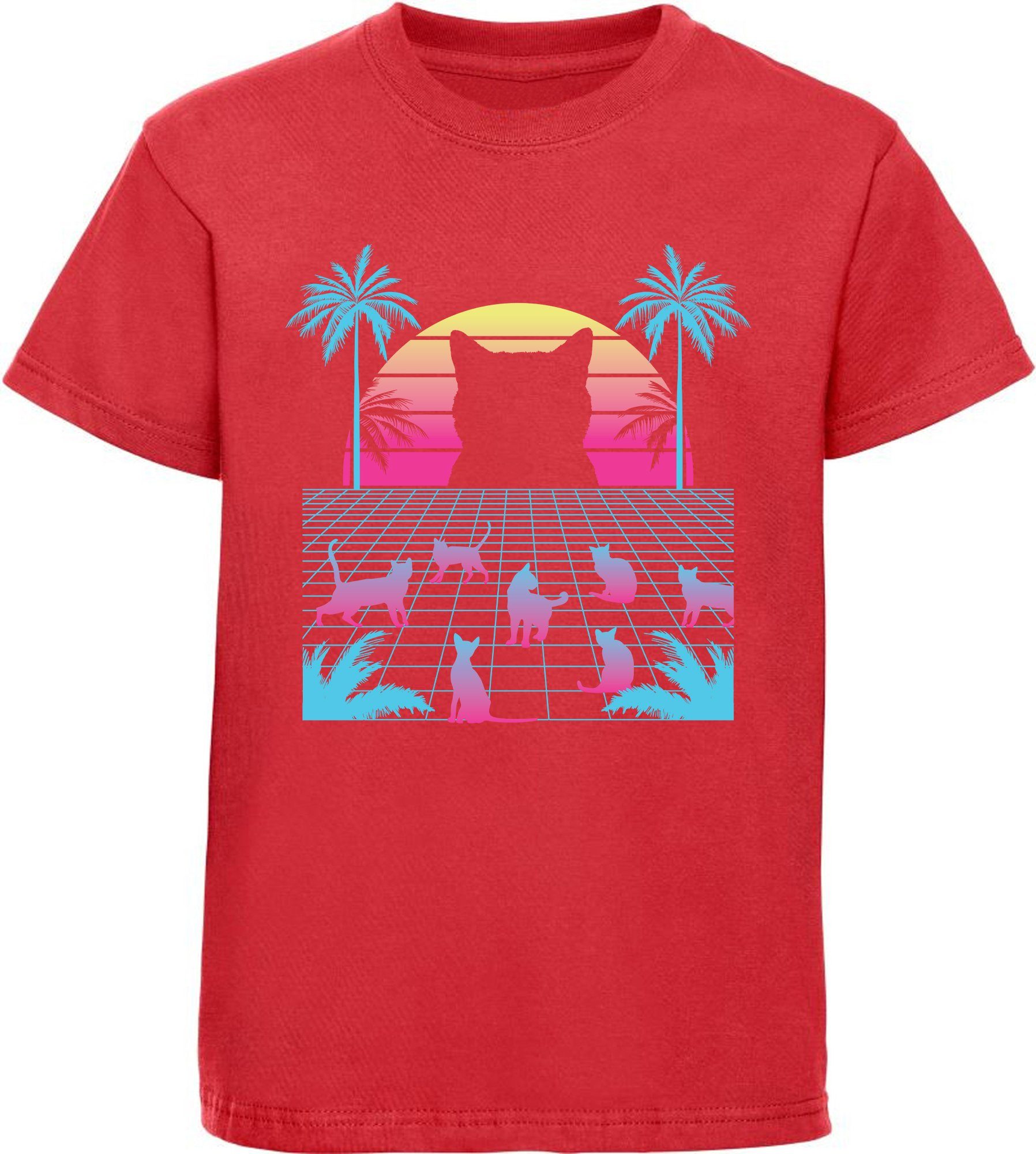 Print-Shirt bedrucktes Mädchen T-Shirt Katzen im bunten Computer Stil