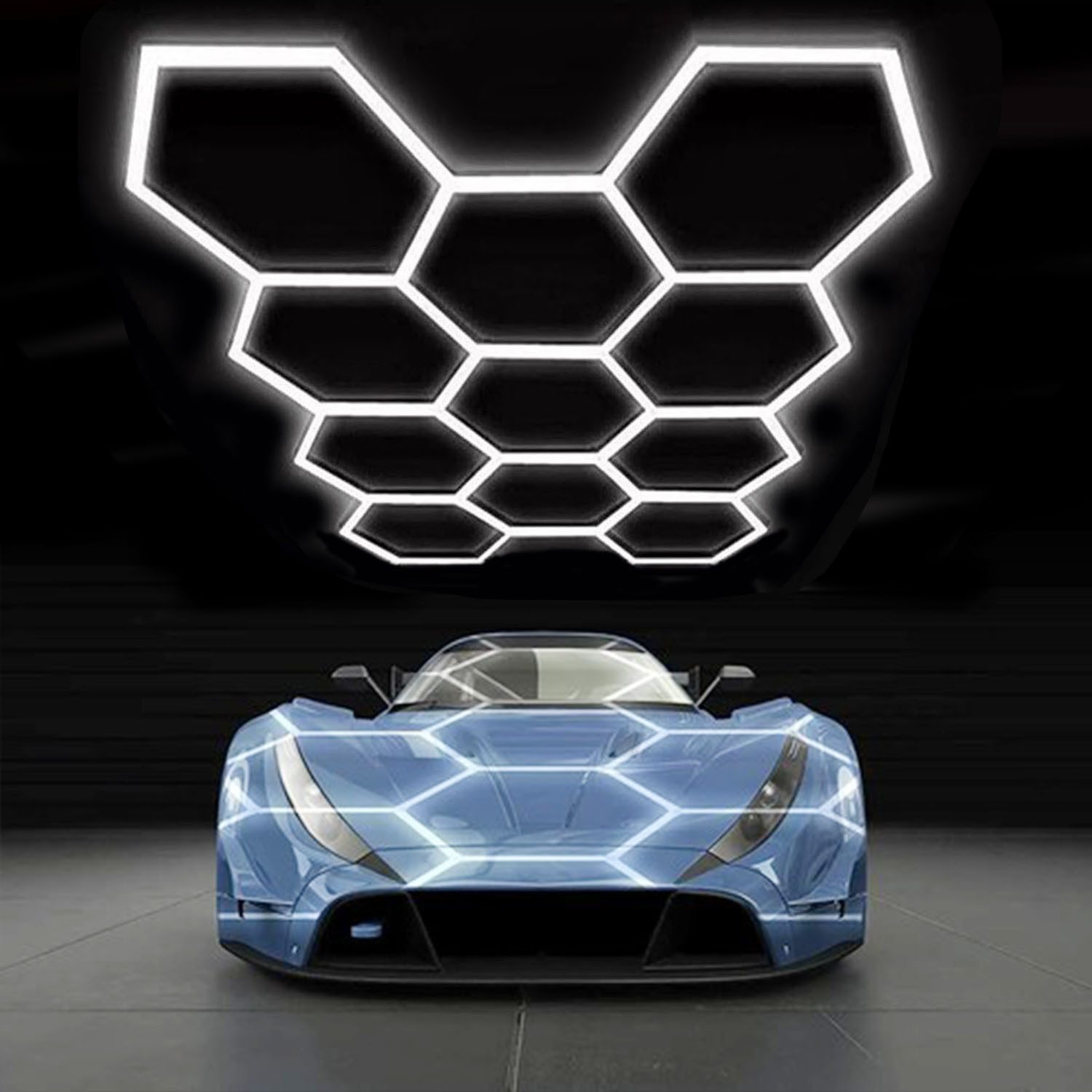 oyajia LED Dekolicht 8/10-Pack Hexagon LED Deckenleuchte Werkstatt Garage Waben Beleuchtung, 384W, LED fest integriert, ‎Kaltweiß, Sechseckige LED-Leuchte für Garage, Studio, Lager, Auto-Detailing-Shop