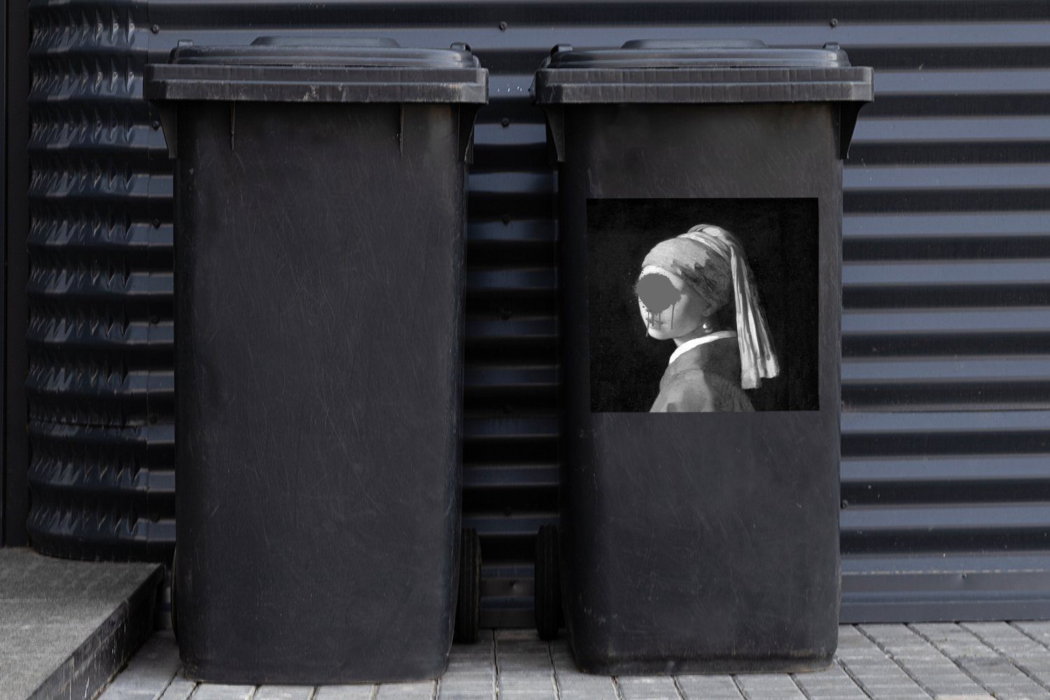 Mülltonne, (1 Abfalbehälter Sticker, dem - Schwarz und St), Johannes mit Wandsticker Das Vermeer - Perlenohrring Mülleimer-aufkleber, Mädchen Container, MuchoWow