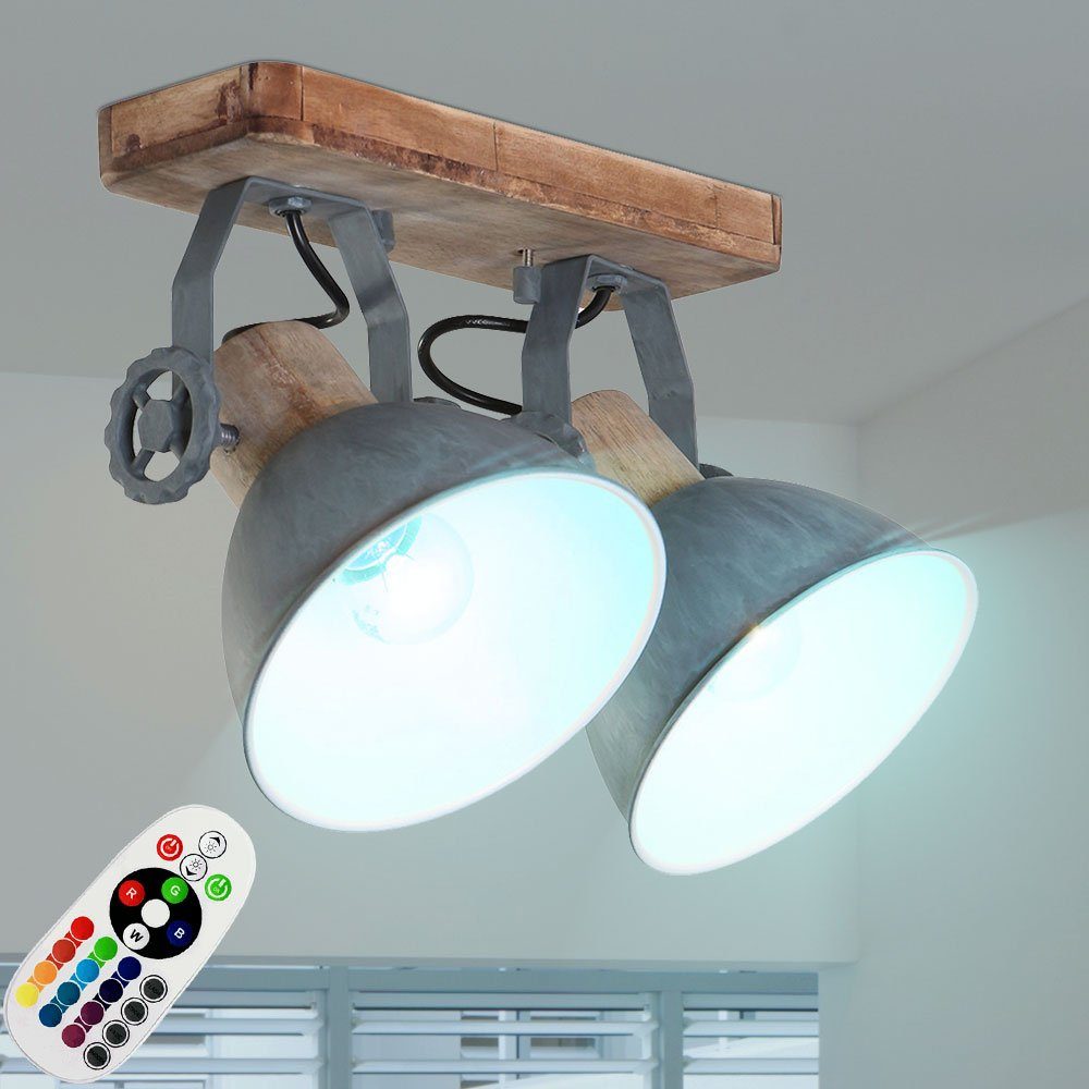 etc-shop LED Deckenspot, Leuchtmittel inklusive, Warmweiß, Spot Decken Leuchte grau FERNBEDIENUNG Holz Strahler Lampe
