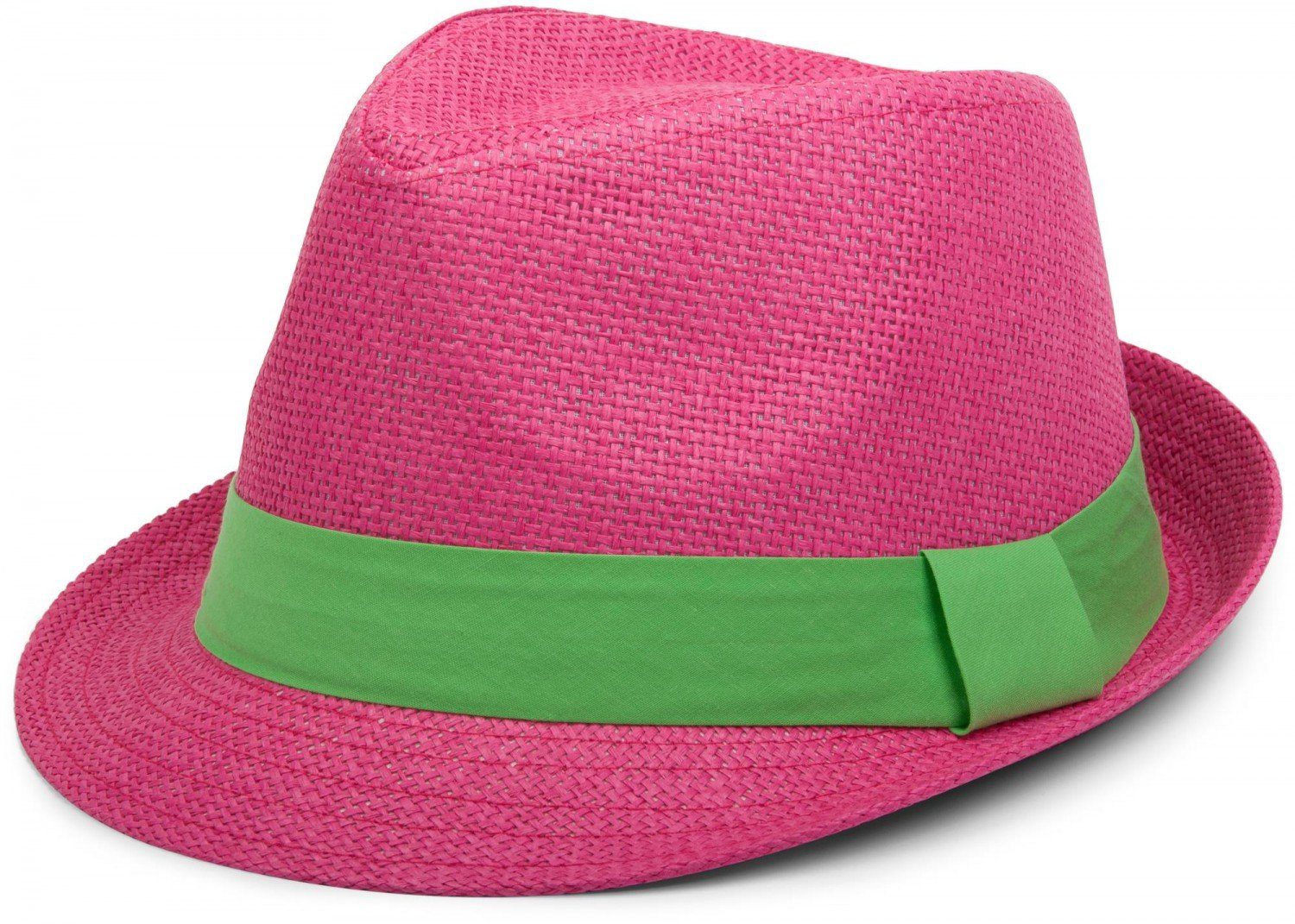 / farbigem Zierband Trilby Hut Grün mit Pink Trilby styleBREAKER (1-St)