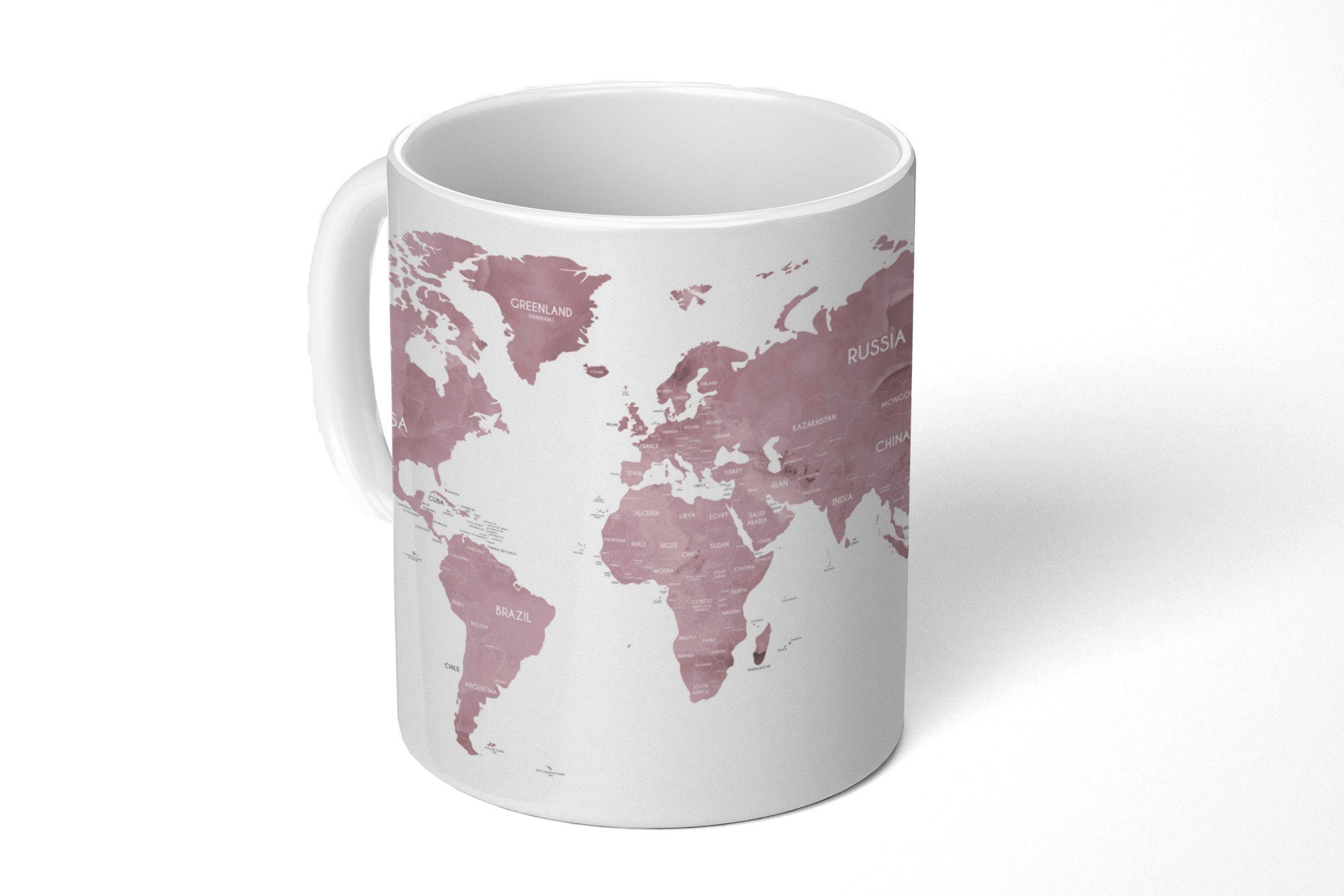 MuchoWow Tasse - - Geschenk Kaffeetassen, Keramik, Marmor, Rosa Teetasse, Becher, Weltkarte Teetasse