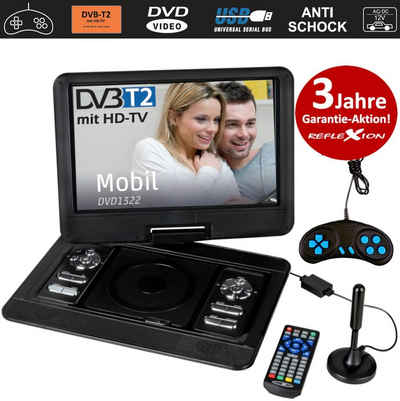 Reflexion »DVD1322A« Portabler DVD-Player (13” tragbarer LCD-Monitor, DVB-T2 HD, DVD-Player, Gamepad, Game-Disk, USB, Micro-SD, Akku, 12V-Adapter)