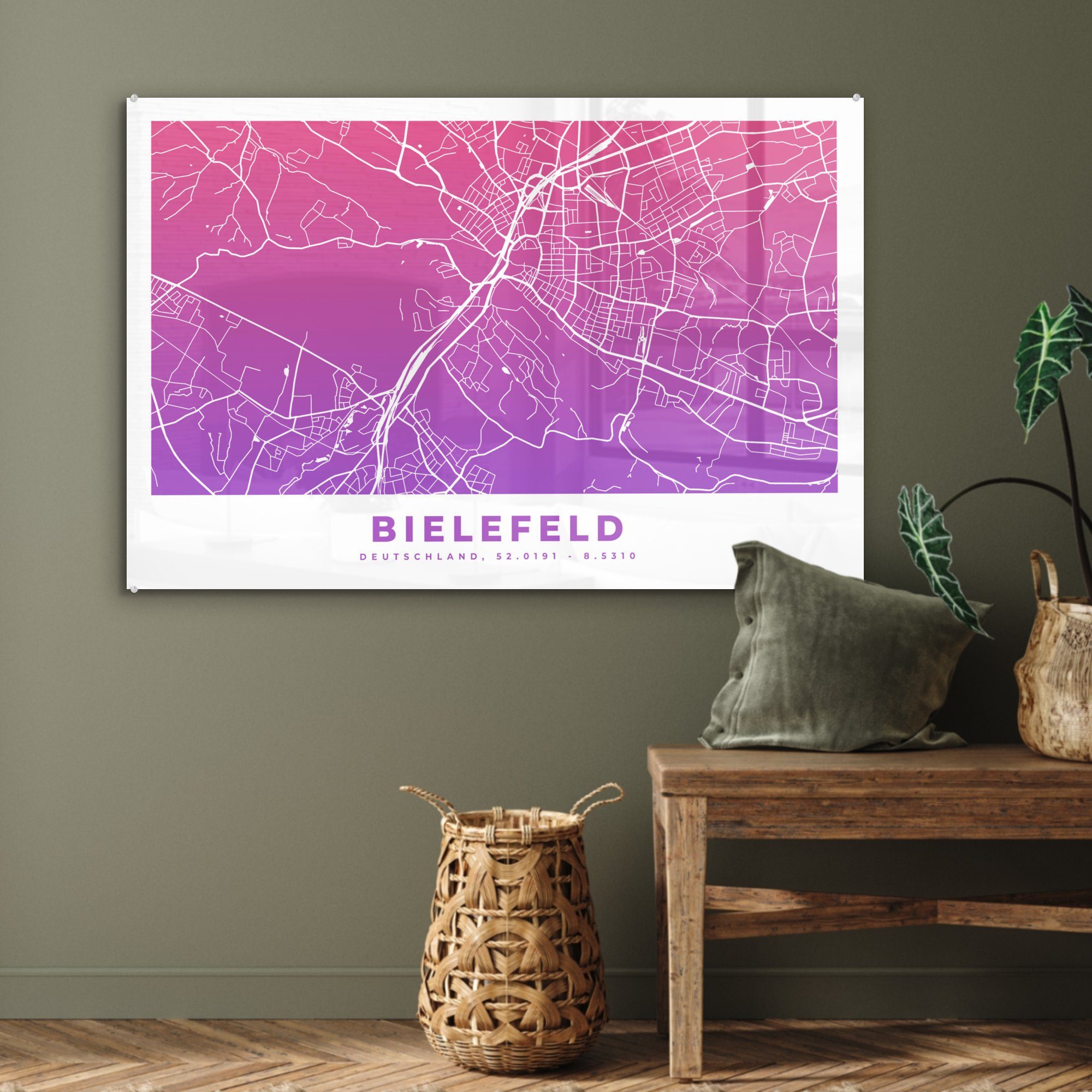 Bielefeld St), (1 & Stadtplan Acrylglasbild Schlafzimmer - Acrylglasbilder Deutschland, Wohnzimmer MuchoWow -