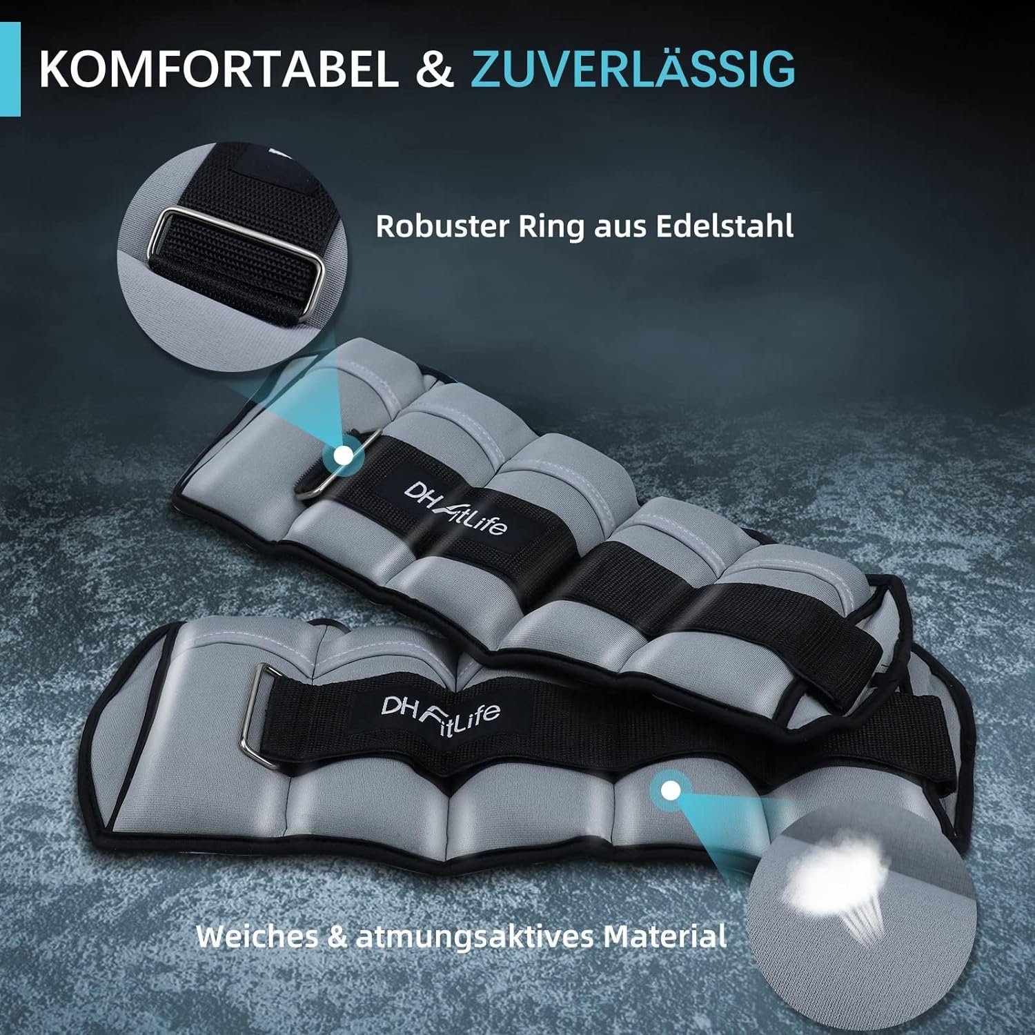 DH FitLife Gewichtsmanschette Fußgelenk Gewichtsmanschetten, 2 Variationen: 2 * 2,5kg und 2 * 4,5kg, (Set, verstellbare Gewichte für Beine, Knöchelgewichte für Männer & Frauen), ideal für Krafttraining & Ausdauertraining, Ankle Weights für Fitness