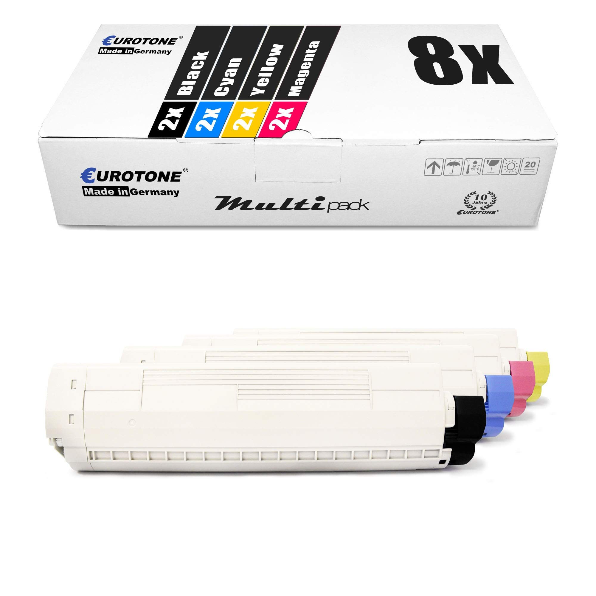 Eurotone Tonerkartusche 8X Eurotone XXL Toner für Oki C 8600 8800 CDTN DN N DTN ersetzt, (Multipack, 8-St., 8-teiliges Set), Kompatibel, sofort einsatzbereit