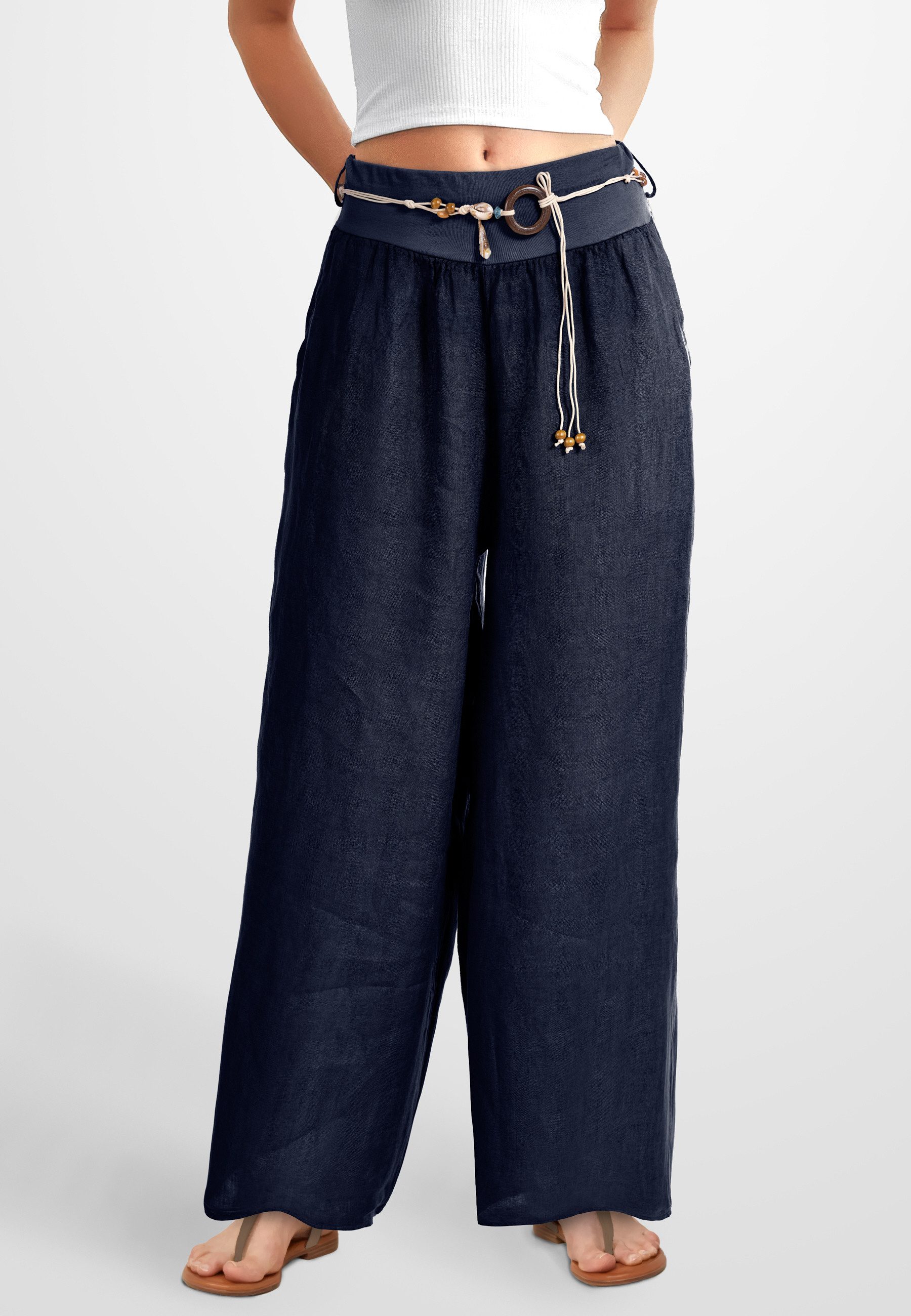 PEKIVESSA Leinenhose Schlupfhose mit weitem Bein günstig online kaufen