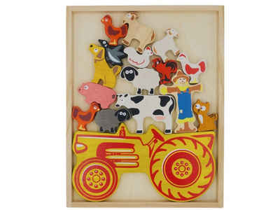 LK Trend & Style Stapelspielzeug Bauernhoftiere auf den Traktor stapeln, Geschicklichkeitsspiel, (13-tlg), aus nachhaltig gewonnen Gummibaum Holz