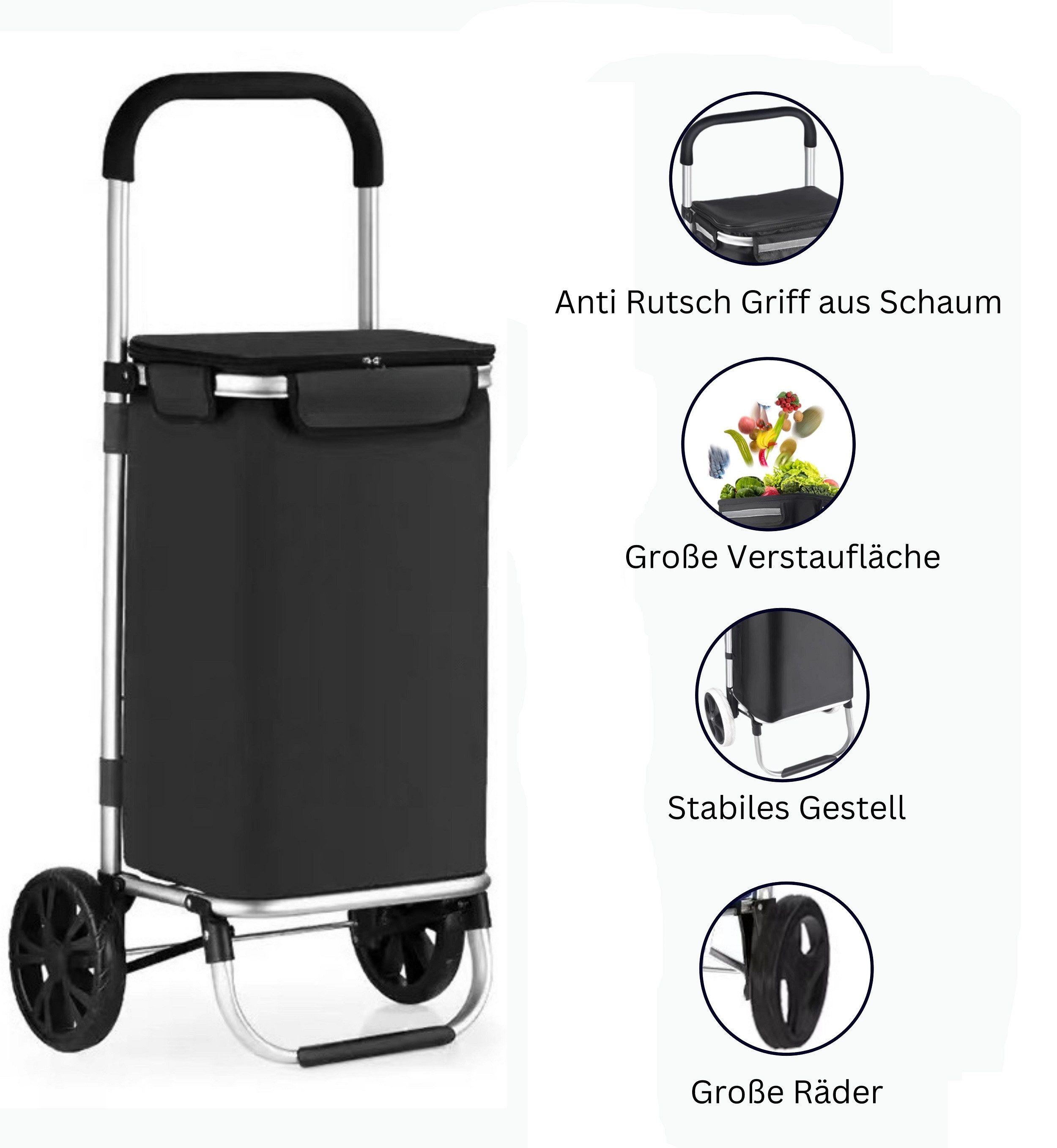 Rungassi Einkaufstrolley XL Einkaufstrolley 40L Trolley Einkaufswagen Shopping Aluminium