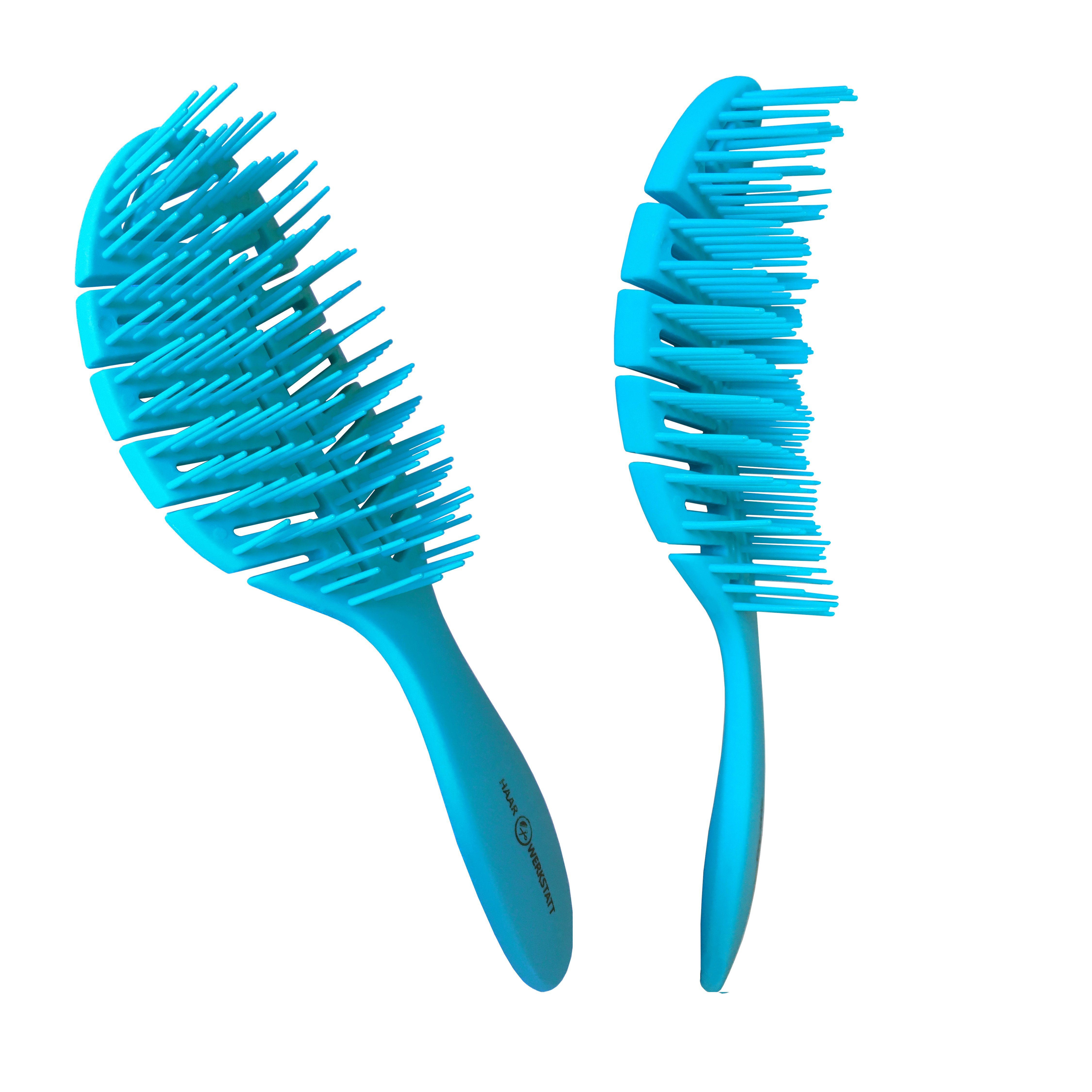 Haarwerkstatt Haarbürste Profi Haarbürste für Damen, Herren und Kinder - Die optimale Entwirrungsbürste für Ihr Haar, Gebogene Haarbürste mit weiche Borsten - curved brush Türkis