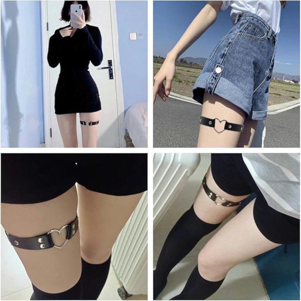 UE Stock Ledergürtel 2er Set Damen Punk Elastische Leder Oberschenkel Gürtel Lederleg Ringe für einen auffälligen Look
