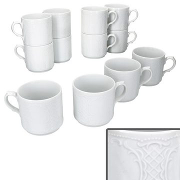 Seltmann Weiden Tasse 12x Salzburg Kaffeebecher 230ml weiß Porzellan-Tassen stapelbar, Porzellan