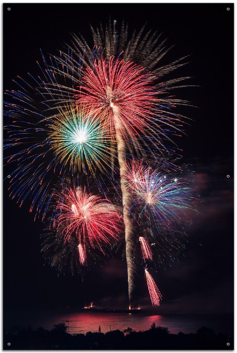 Wallario Sichtschutzzaunmatten Feuerwerk bei Nacht