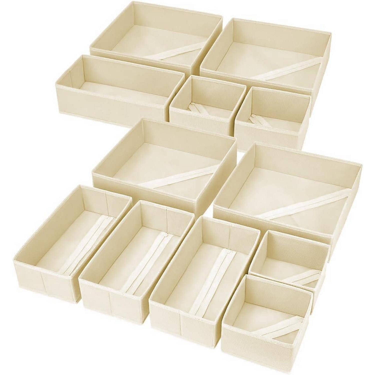 LuxusKollektion Schubladeneinsatz 12er Set Organizer Schubladen Faltbare Aufbewahrungsboxen Beige