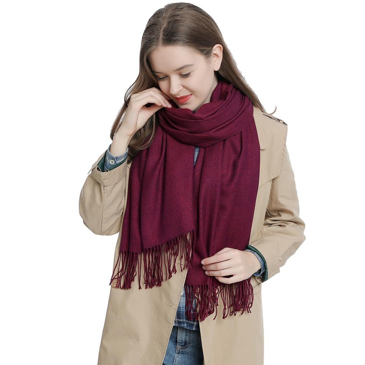 Schal Damen Schal einfarbig 185 x 65 cm, (1-St), Damenschal, kuschlig weich, mit Fransen, Feinstrick