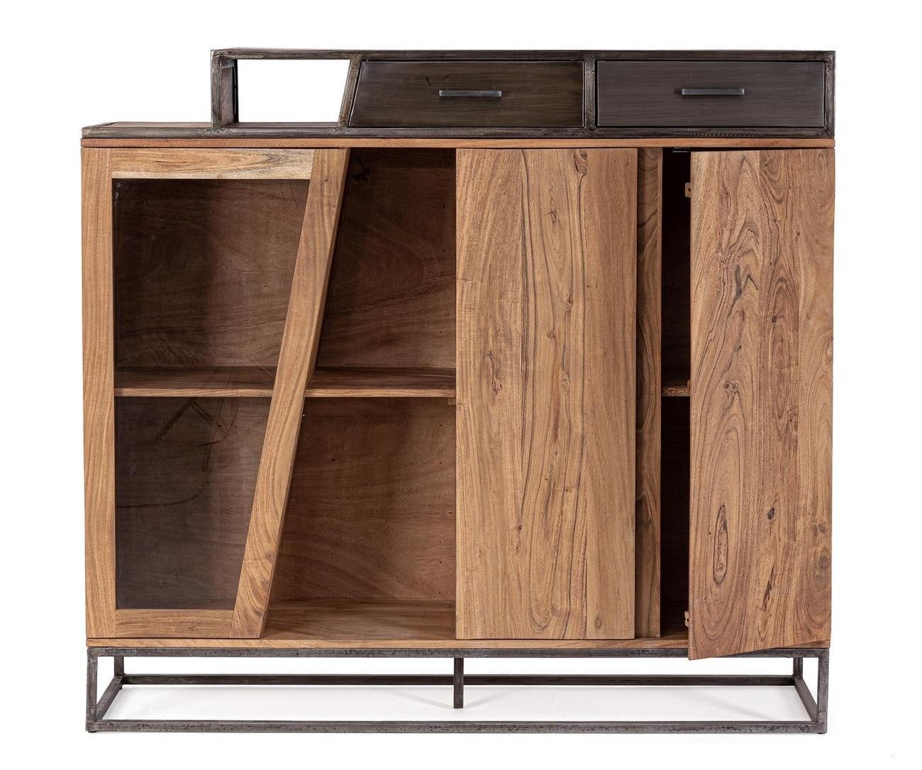 Feeling4Home Highboard Janak aus Akazienholz, 145 cm, Türen mit Magnetverschluss