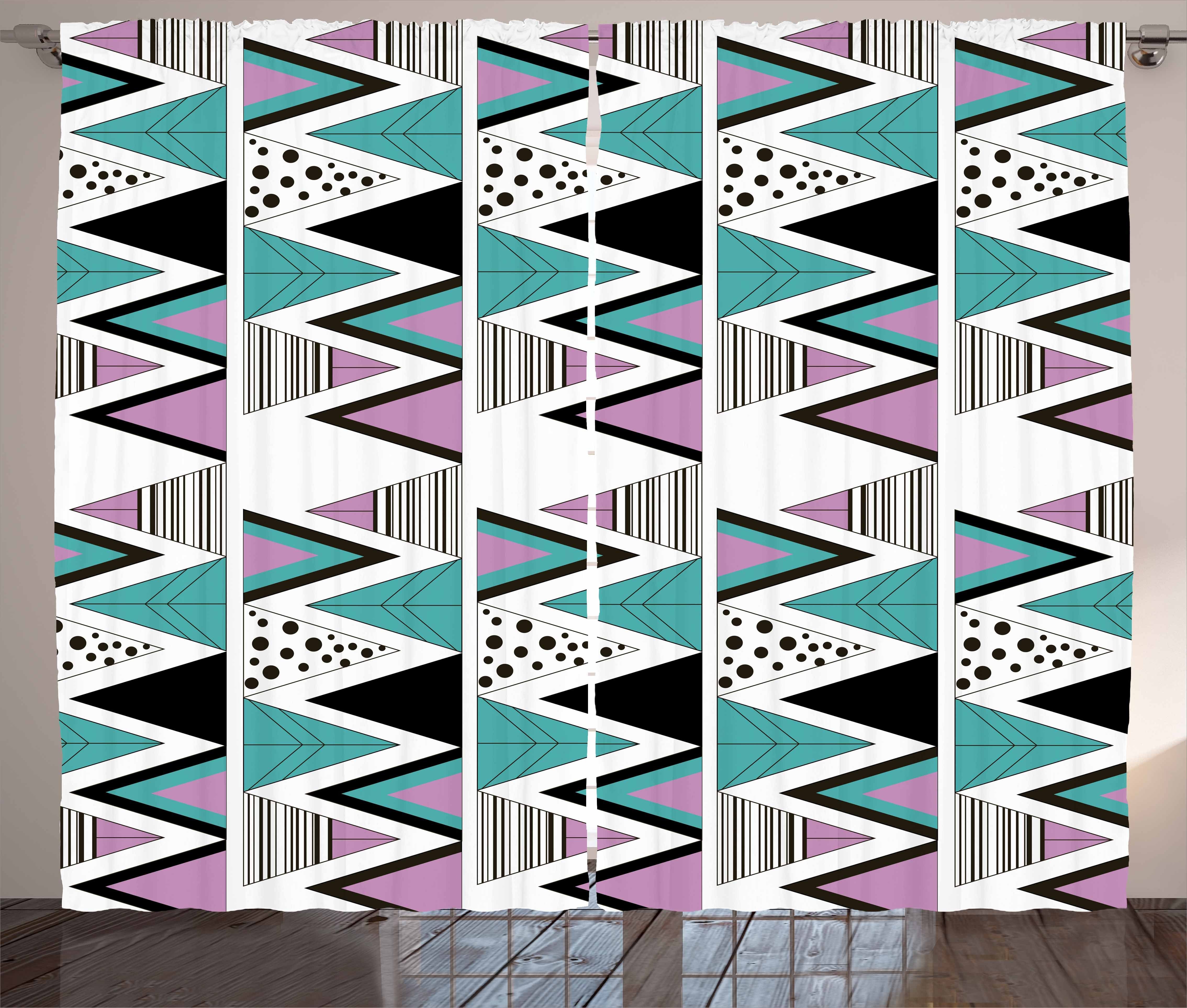 Gardine Schlafzimmer Kräuselband Vorhang mit Schlaufen und Haken, Abakuhaus, Geometrisch 80er Memphis Zigzag