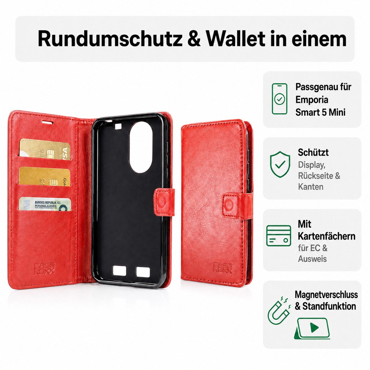 caseroxx Handytasche caseroxx Handytasche Bookstyle-Case für Emporia Smart 5, (Einzelartikel, 1-tlg., Bookstyle-Case), mit Kreditkartenfächern