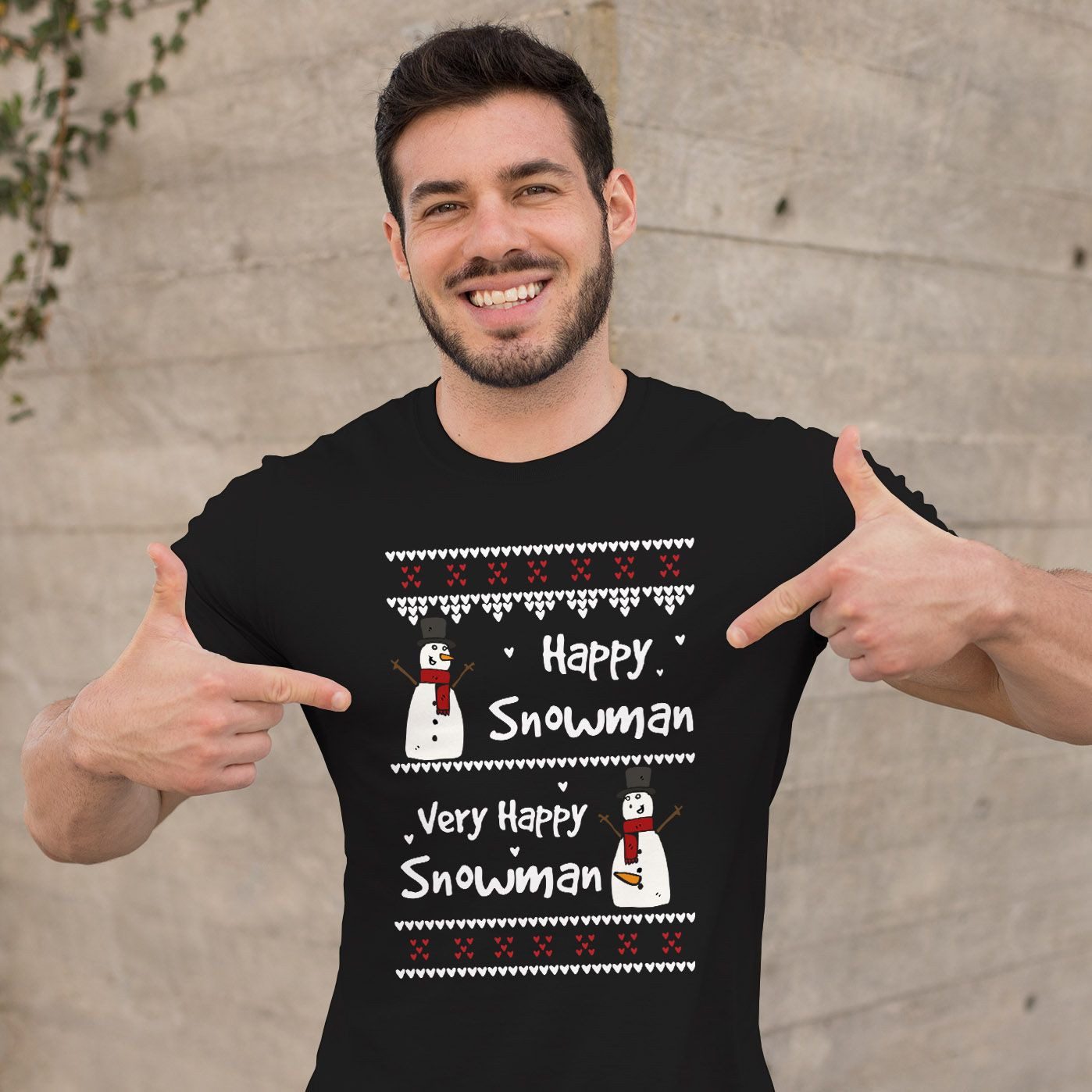 MoonWorks Print-Shirt Herren T-Shirt Ugly Christmas Very Happy Snowman Weihnachten mit Print