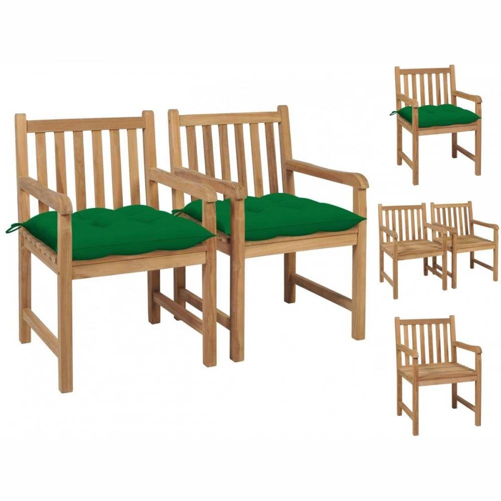 2 Grünen Gartenstühle Gartenstuhl mit Kissen vidaXL Massivholz Teak Holz Stk