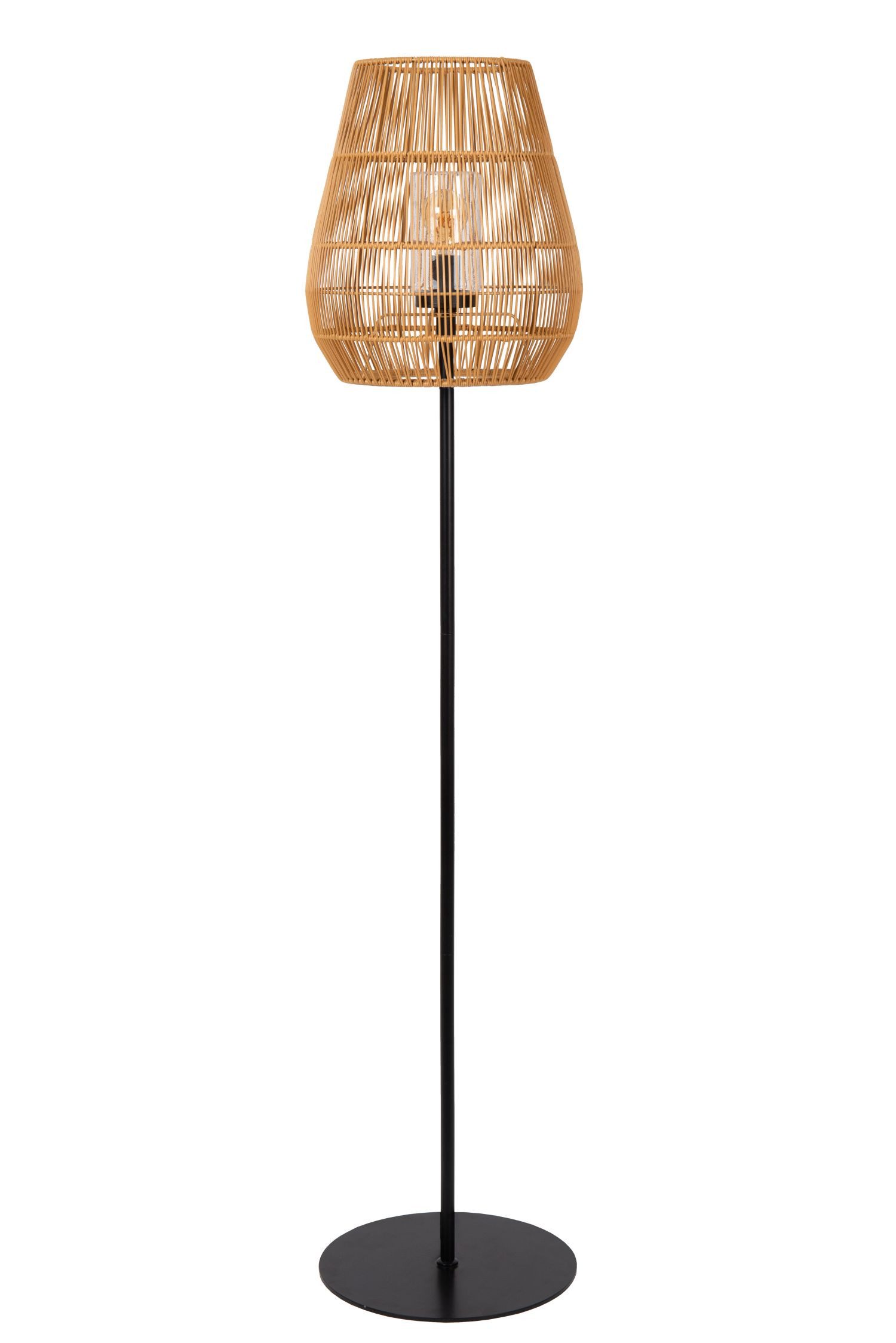 Licht-Erlebnisse Stehlampe NEROL, ohne Leuchtmittel, Metall E27 IP44 154 cm Schwarz Natur rund Modern Stehleuchte