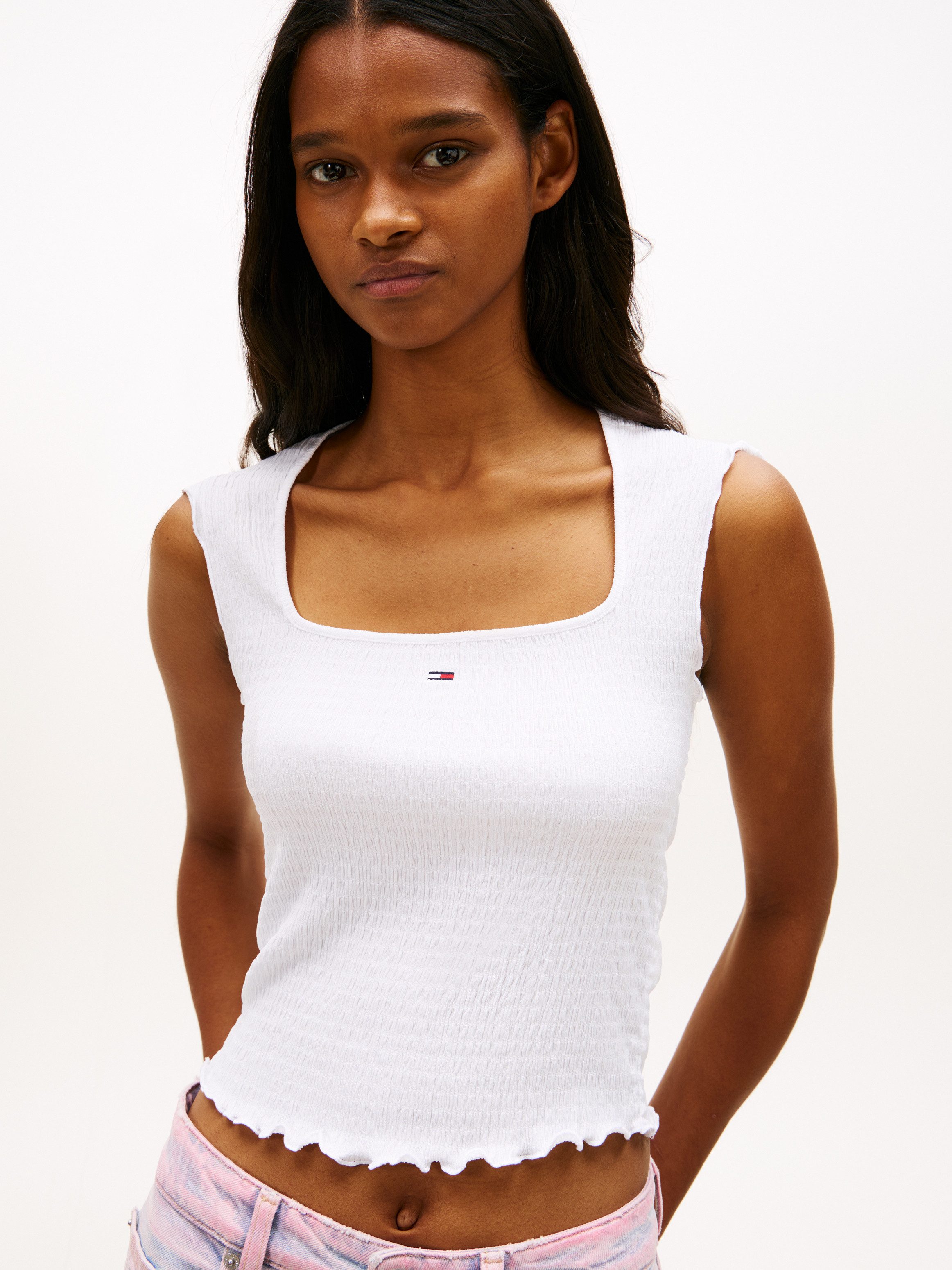 Tommy Jeans Kurzarmshirt TJW SLIM SH SQUARE NCK SMOCK TOP mit dem gewellten günstig online kaufen