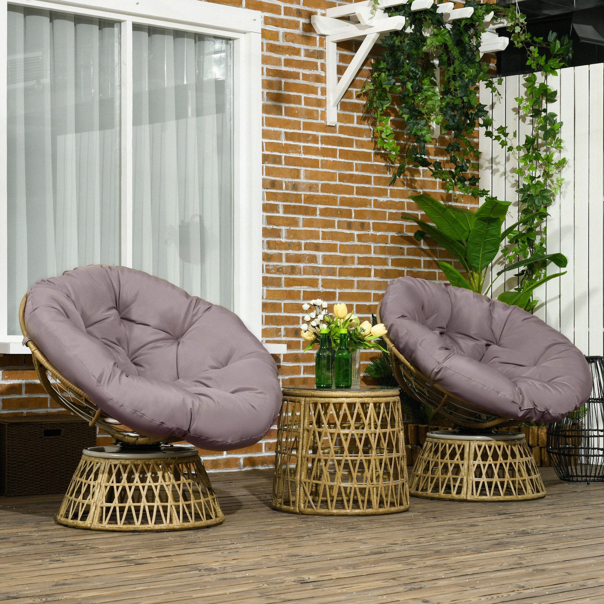 Outsunny Gartenlounge-Set Gartenmöbel-Set 3-tlg., Bistro-Set inkl. Couchtisch, 2 Stühle, (Gartengarnitur, 3-tlg., Gartensitzgruppe), Balkonmöbel für Terrasse, Gelb