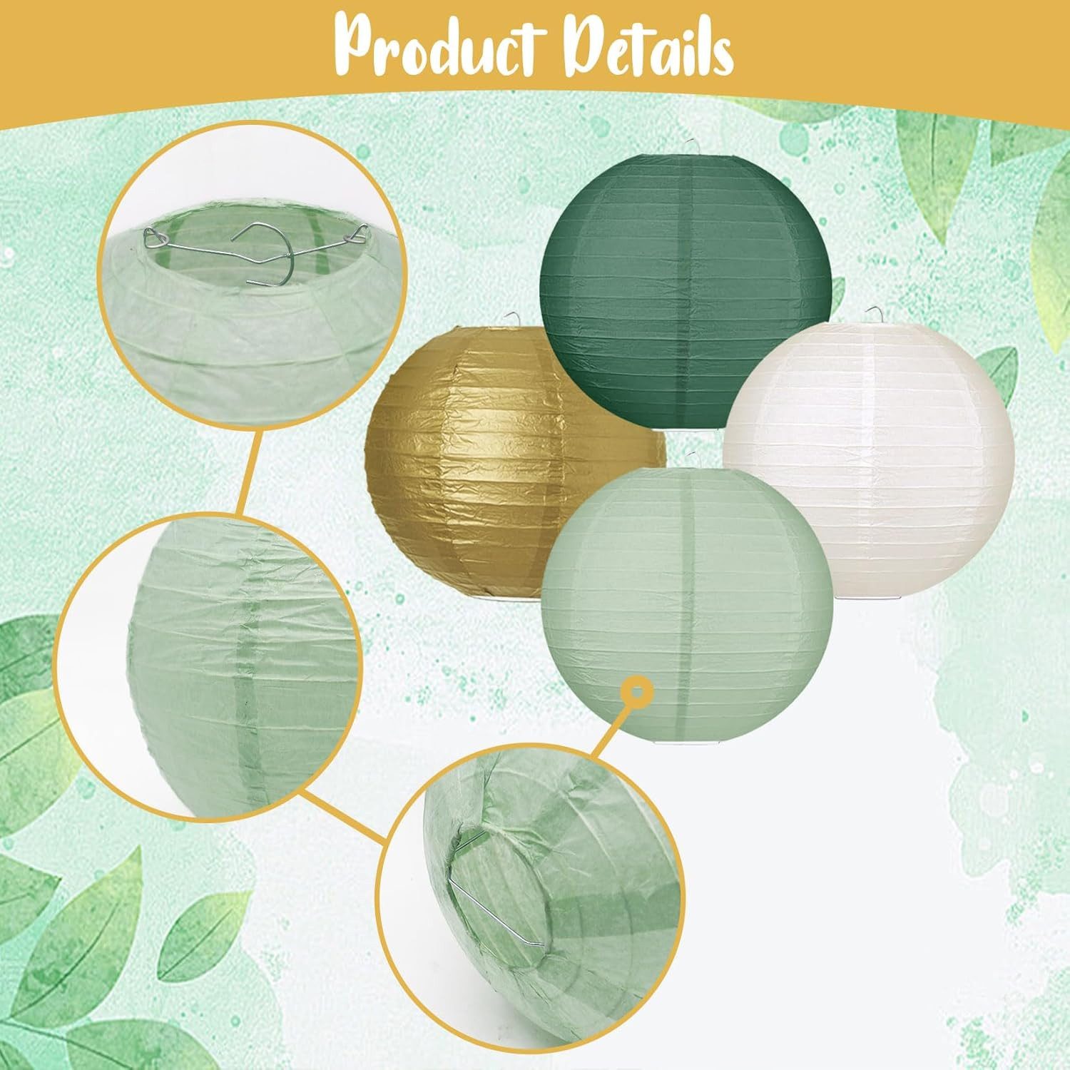 AIMAX Papierlaterne Grün Gold Weiß Lampion Lampe Laterne 20 Stück, Papierlaternen Lampenschirm, Wiederverwendbar, outdoor, party deko