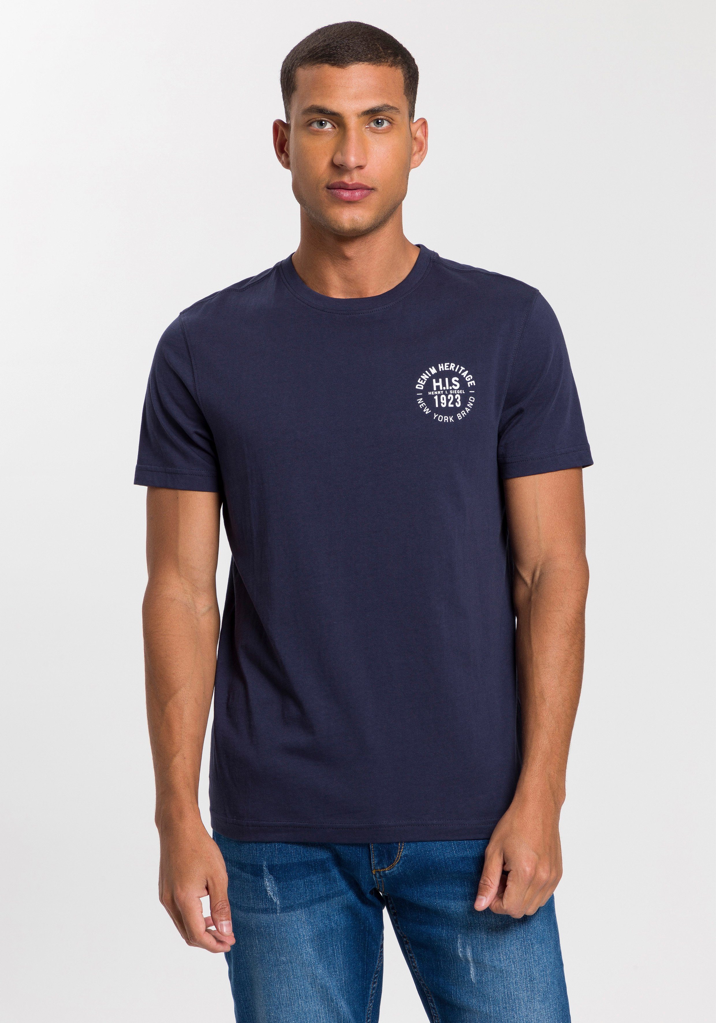 H.I.S T-Shirt (Packung, 3-tlg., 3er-Pack) schmal geschnitten, bedrucktes Design, aus 100% Baumwolle