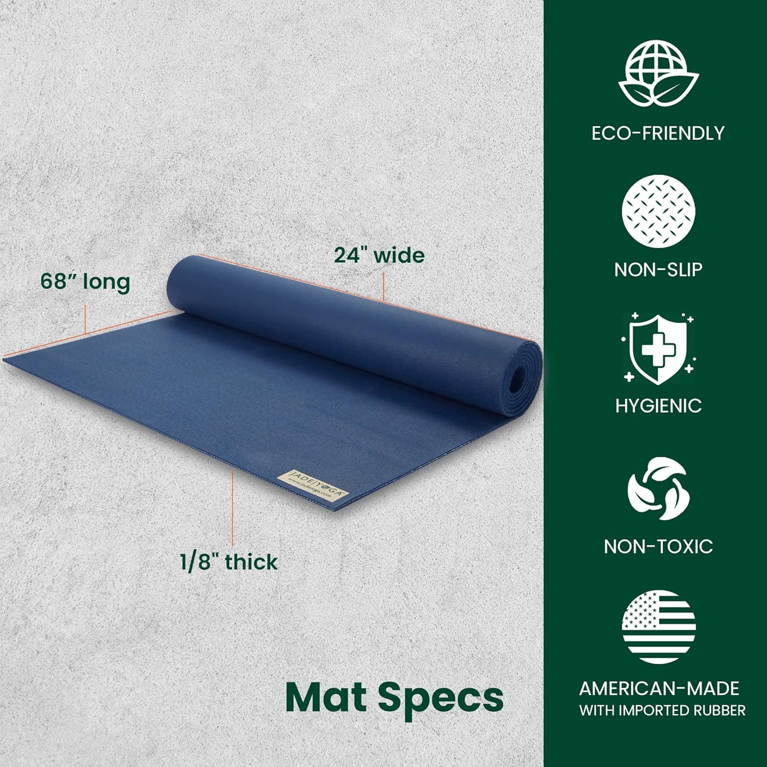 Jadeyoga Yogamatte Jade Travel 1/8'' 68'' (3mm, 173cm) Midnight Blue, NICHT DIREKTER SONNENEINSTRAHLUNG AUSSETZEN.