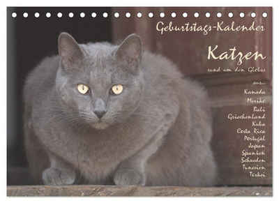 CALVENDO Wandkalender »Geburtstags-Kalender Katzen... rund um den Globus (Tischkalender 2023 DIN A5 quer)«