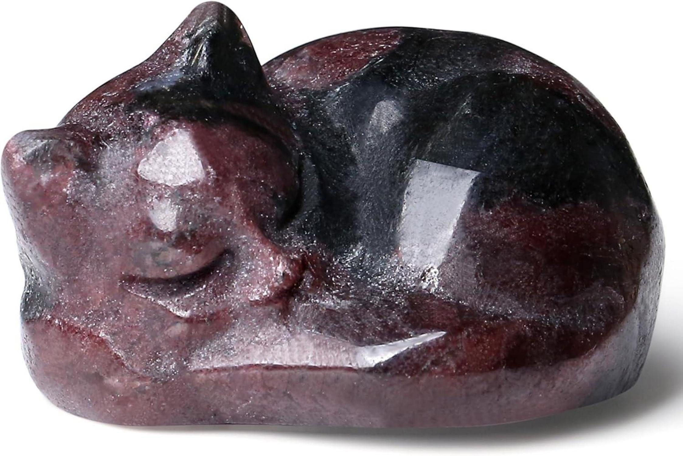 Edelstein Granat Katze Kristalle Schlafende Katze Figur Granat Dekor Stein
