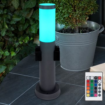 Globo LED Außen-Stehlampe, Leuchtmittel inklusive, LED Sockelleuchte Außen Edelstahl mit 2 Steckdosen