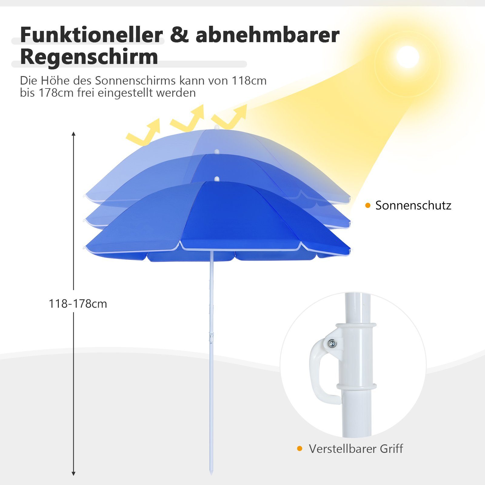faltbar Kühltasche, Sonnenschirm, Getränkehalter mit & Campingstuhl, COSTWAY Blau