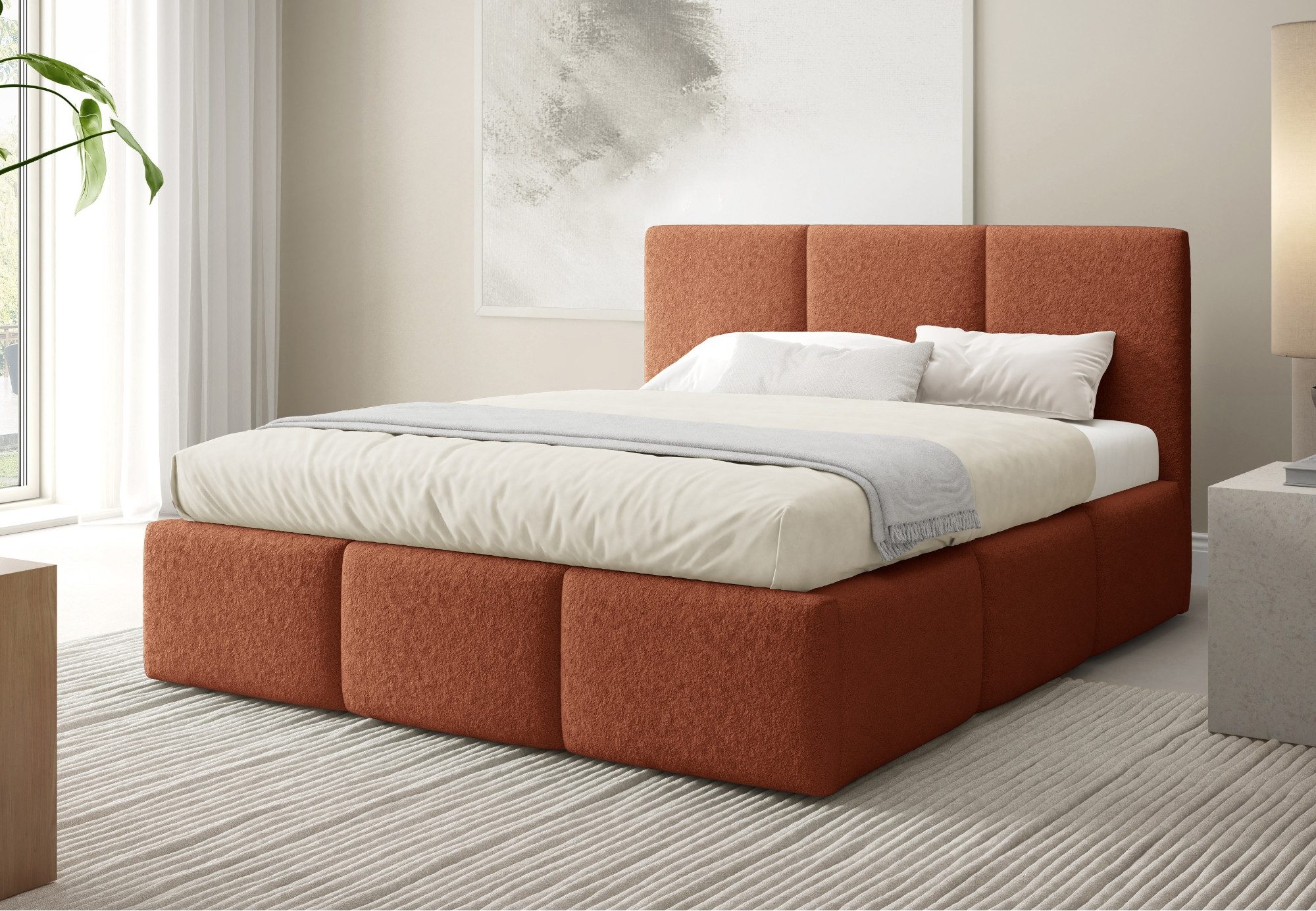 Home Collective Polsterbett Bett mit Stauraum Doppelbett Bettgestell mit Lattenrost (Größen: 140x200, 160x200, 180x200), weich gepolstert modernes Design Orange