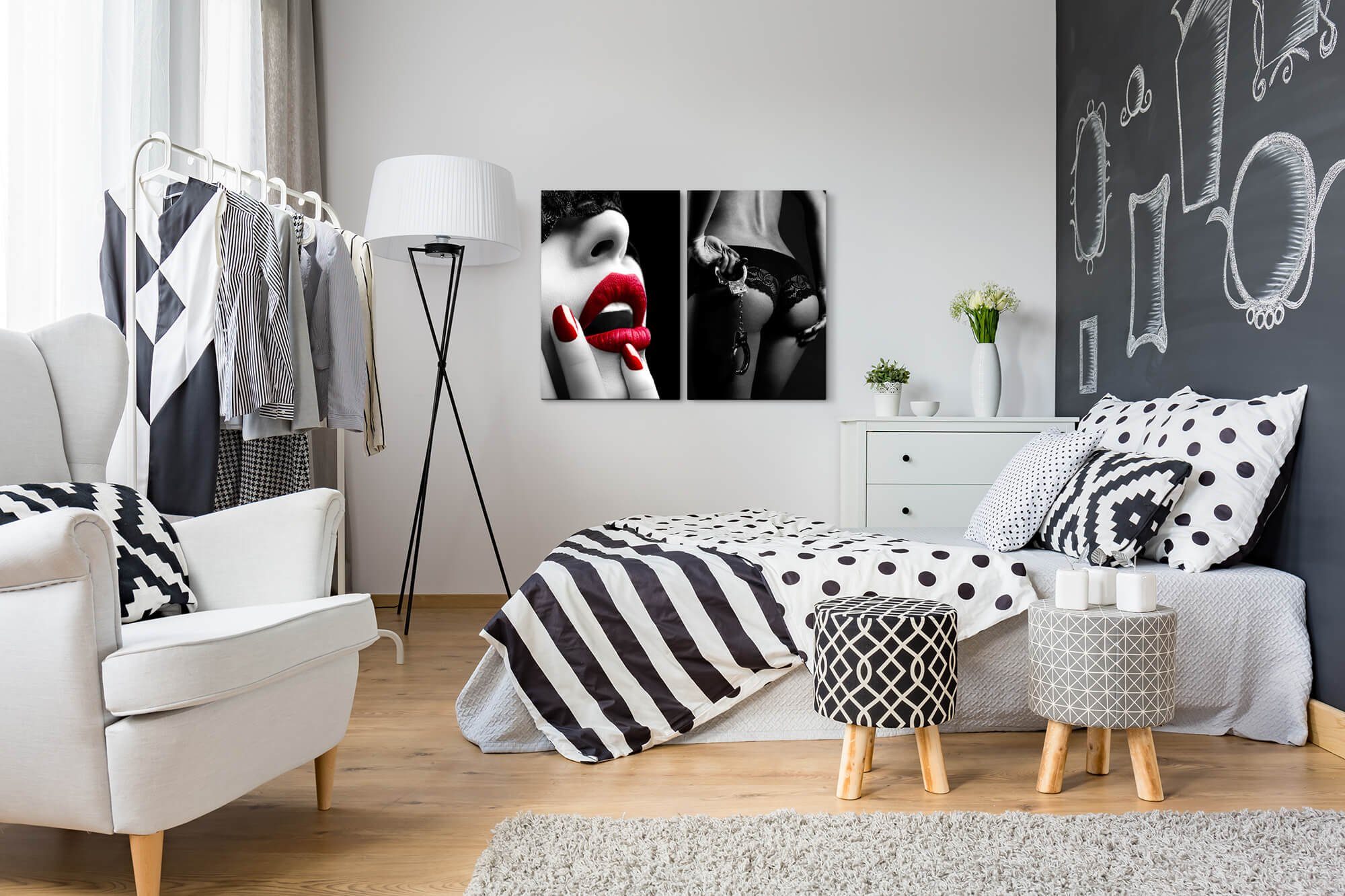 Sinus Art Leinwandbild 2 Bilder je 60x90cm Erotisch Akt Rote Lippen Roter N günstig online kaufen