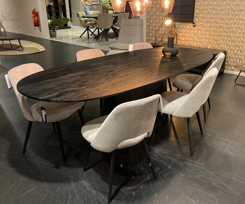 LEVEN Lifestyle Esstisch Esszimmertisch oval 200 cm schwarz Mango Holz massiv