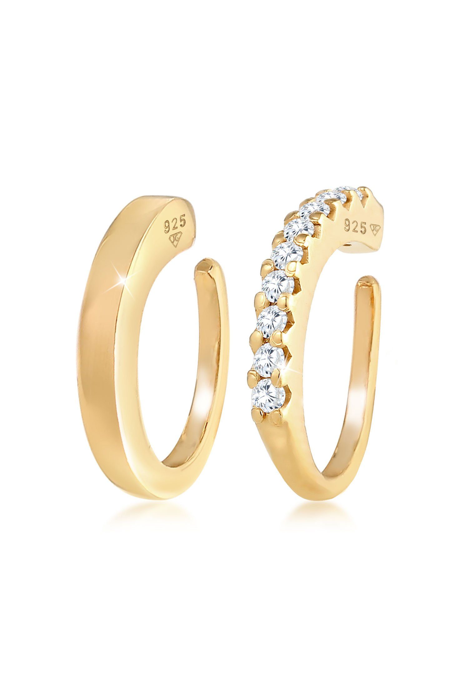 Elli Ohrklemmen-Set Single Earcuff Basic Zirkonia 2er Set 925 Silber Gold