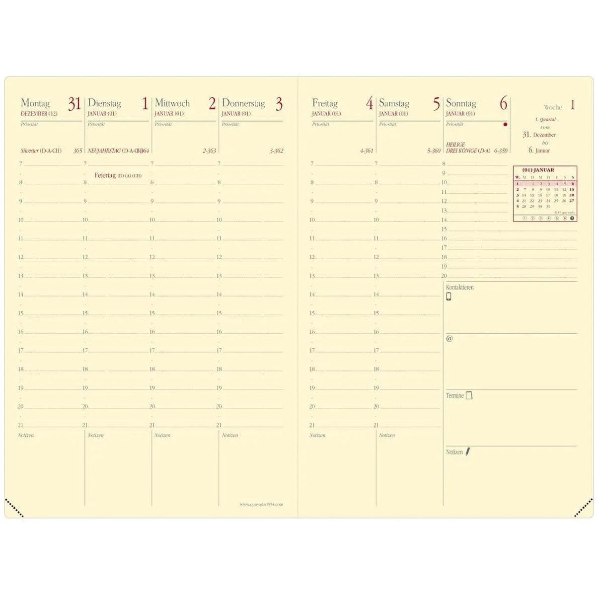 Thumbnail - Quo Vadis Taschenkalender Kalender Geschäftbus Prestige 10x15cm Luna Leder rosa 2026