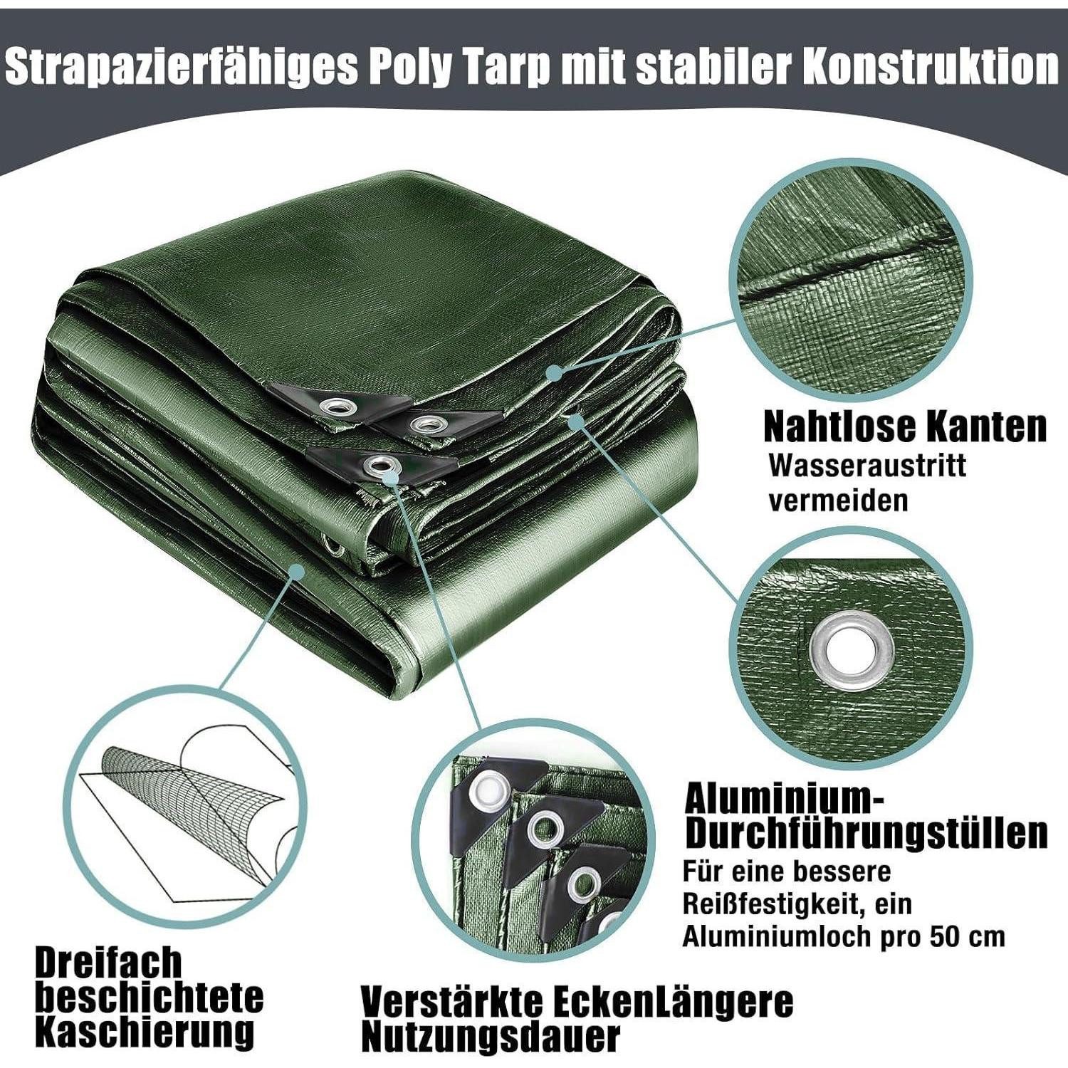 LuxusKollektion Schutzplane Abdeckplane PE Gewebeplane 120g m2 Ösen LKW Grün-silber 3m X 5m