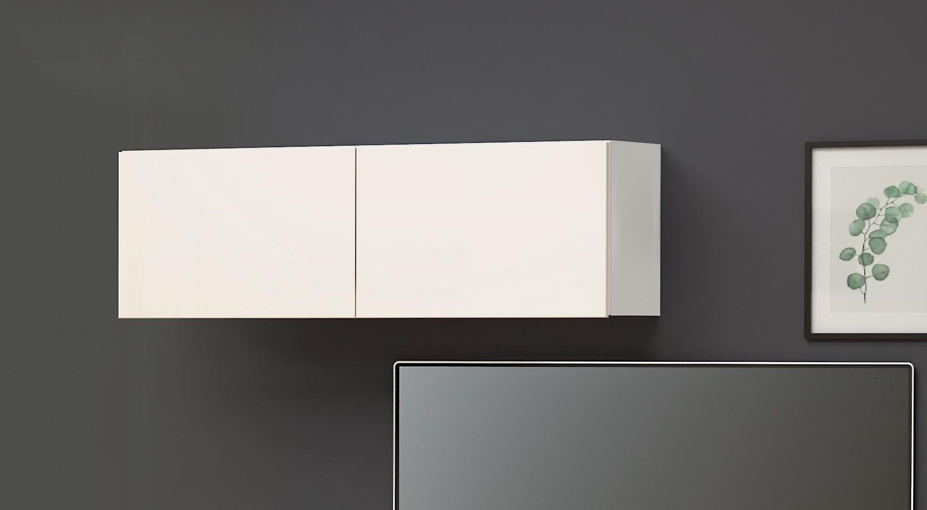 KITALY Hängeschrank in weiss, Lack Hochglanz - 113x38x30cm (BxHxT)