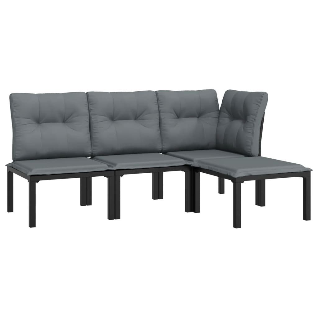 vidaXL Gartenlounge-Set 4-tlg. Garten-Lounge-Set Schwarz und Grau Poly Rattan, (1-tlg)