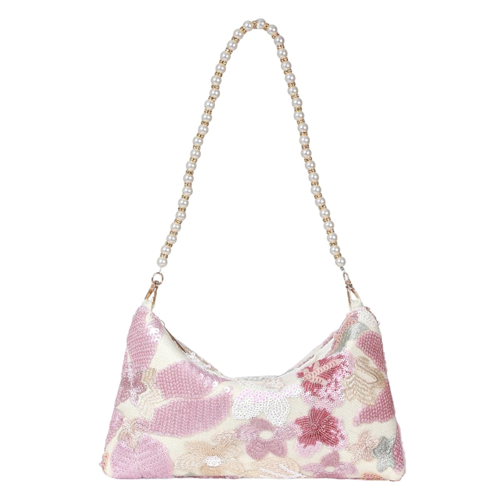 Zaewry Abendtasche Elegante Abendtasche mit Pailletten-Blumenstickerei, Damen Handtasche mit abnehmbarer Kette für Hochzeit, Party & Alltag