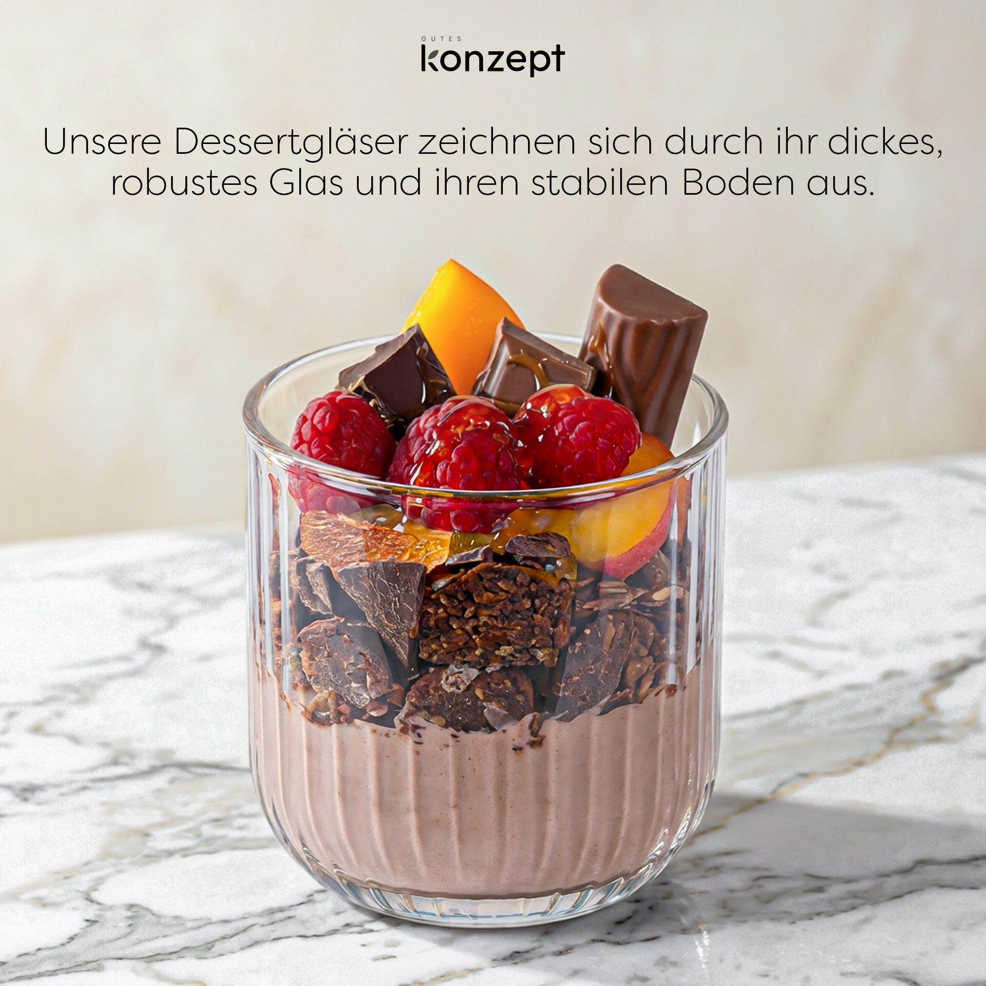 KONZEPT Dessertschale Set 300 ml aus geripptem Glas – elegant, liegen perfekt in der Hand, (6-tlg), perfekt für Tiramisu, Panna Cotta, Joghurt-Müsli und Schicht – Bild 5 von 5